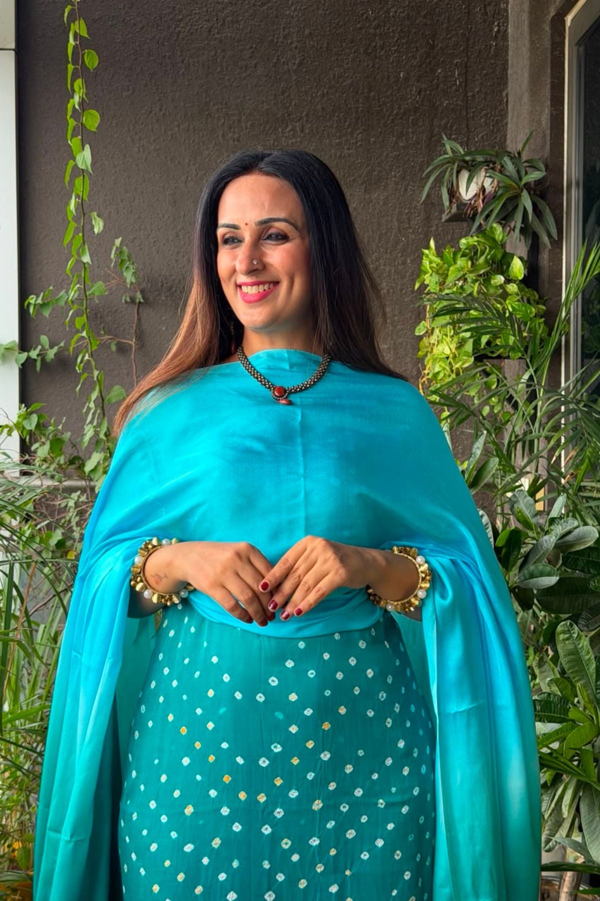 Handcrafted Bandhani ombré kurta dupatta set on pure modal!!