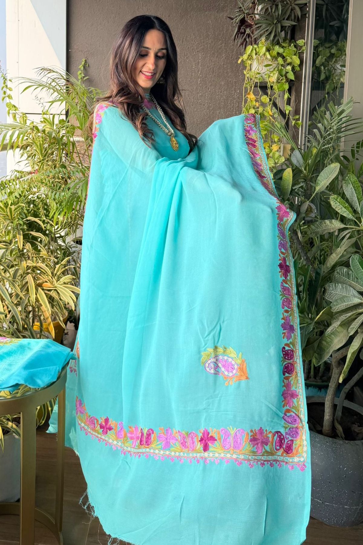 Georgette full suit set with Kashmiri embroidery