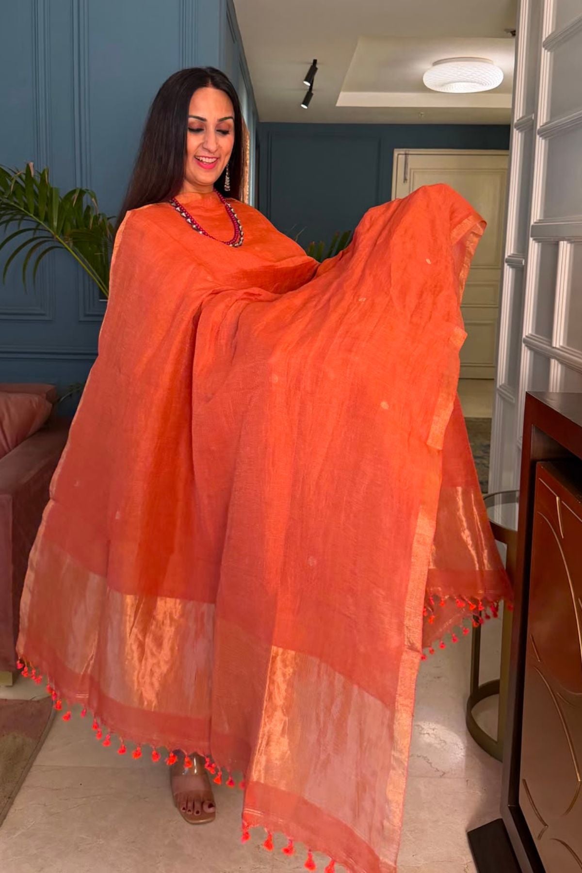 Jayshree tissue linen kurta dupatta set.