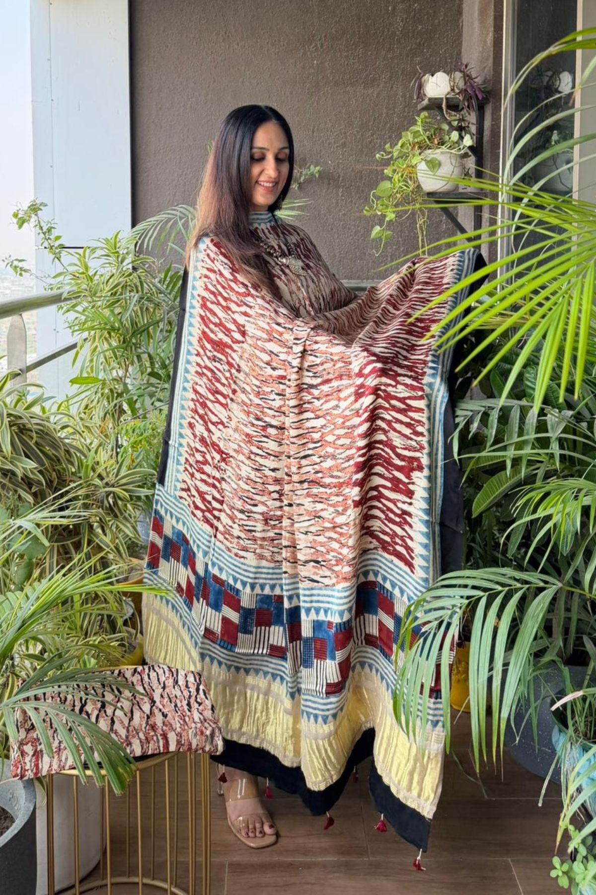 Handblocked Ajrakh full sets in modal with Lagdi patta on dupatta!!