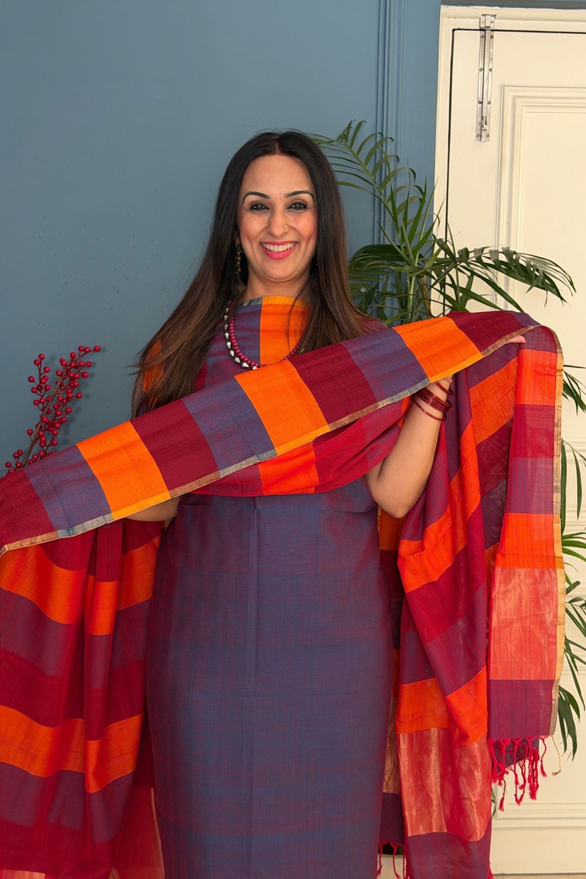 Maheshwari weave kurta dupatta set on cotton silk