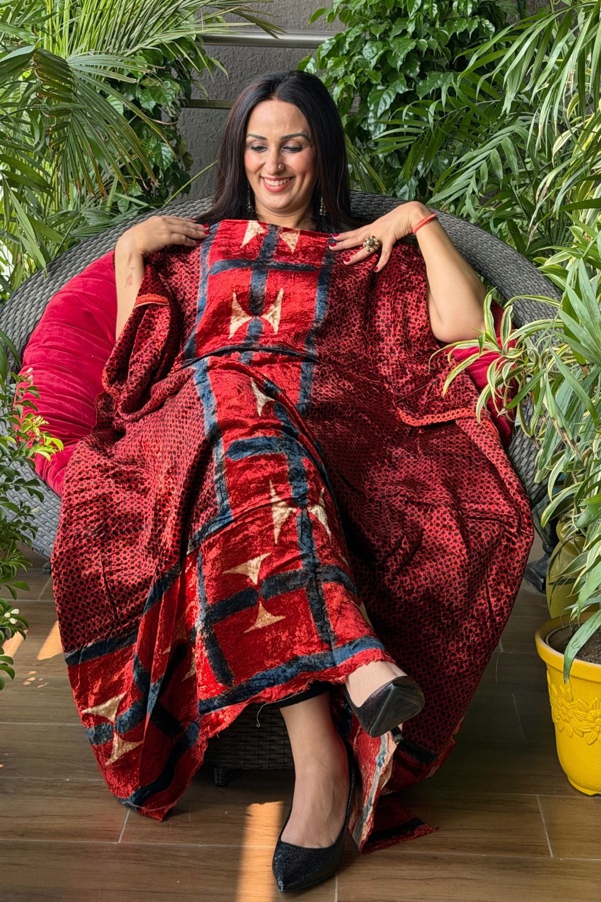Handblocked Ajrakh kurta fabric only!!