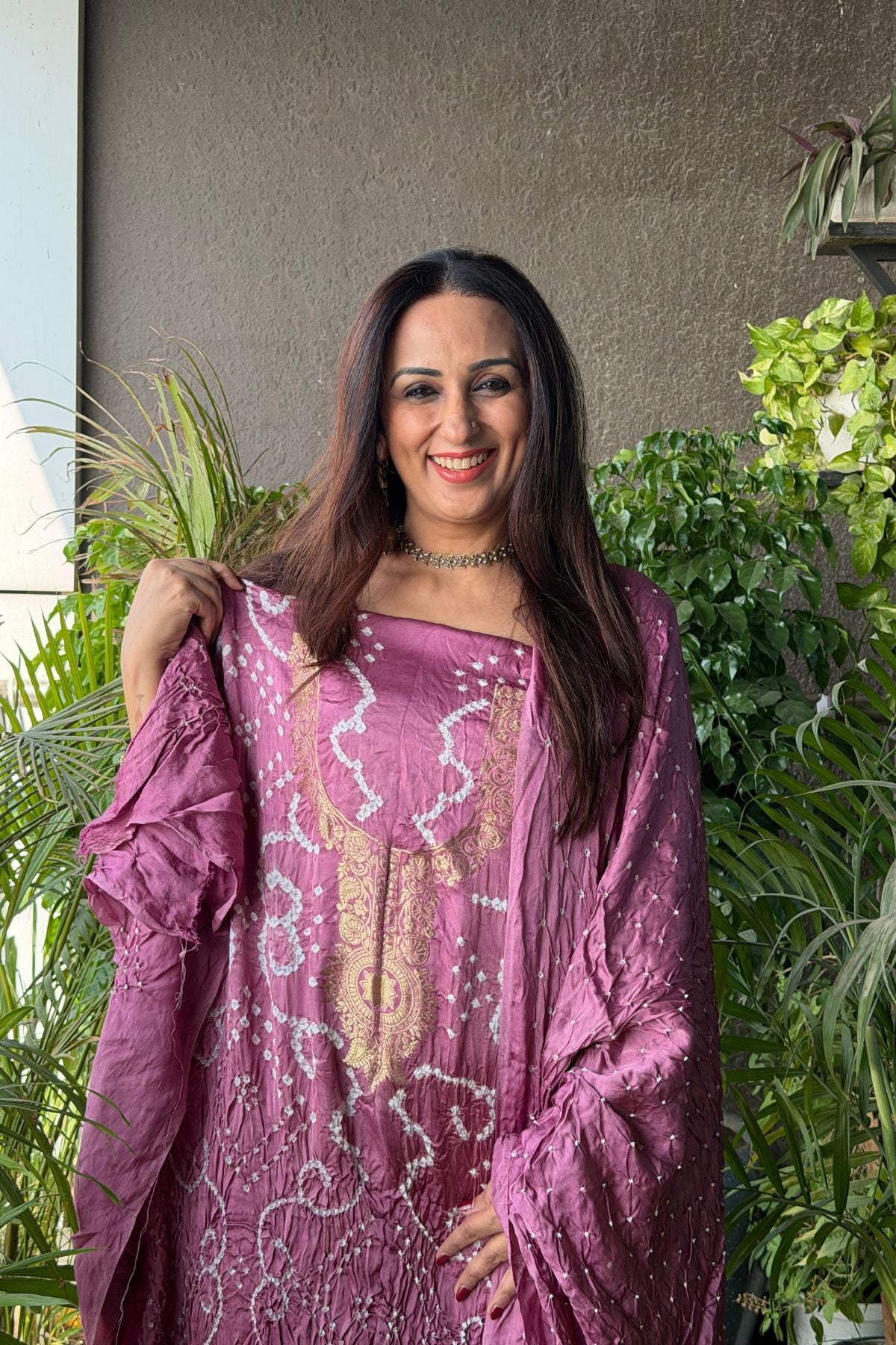 Pure modal silk full set with hand done bandhani and zari weaving!!