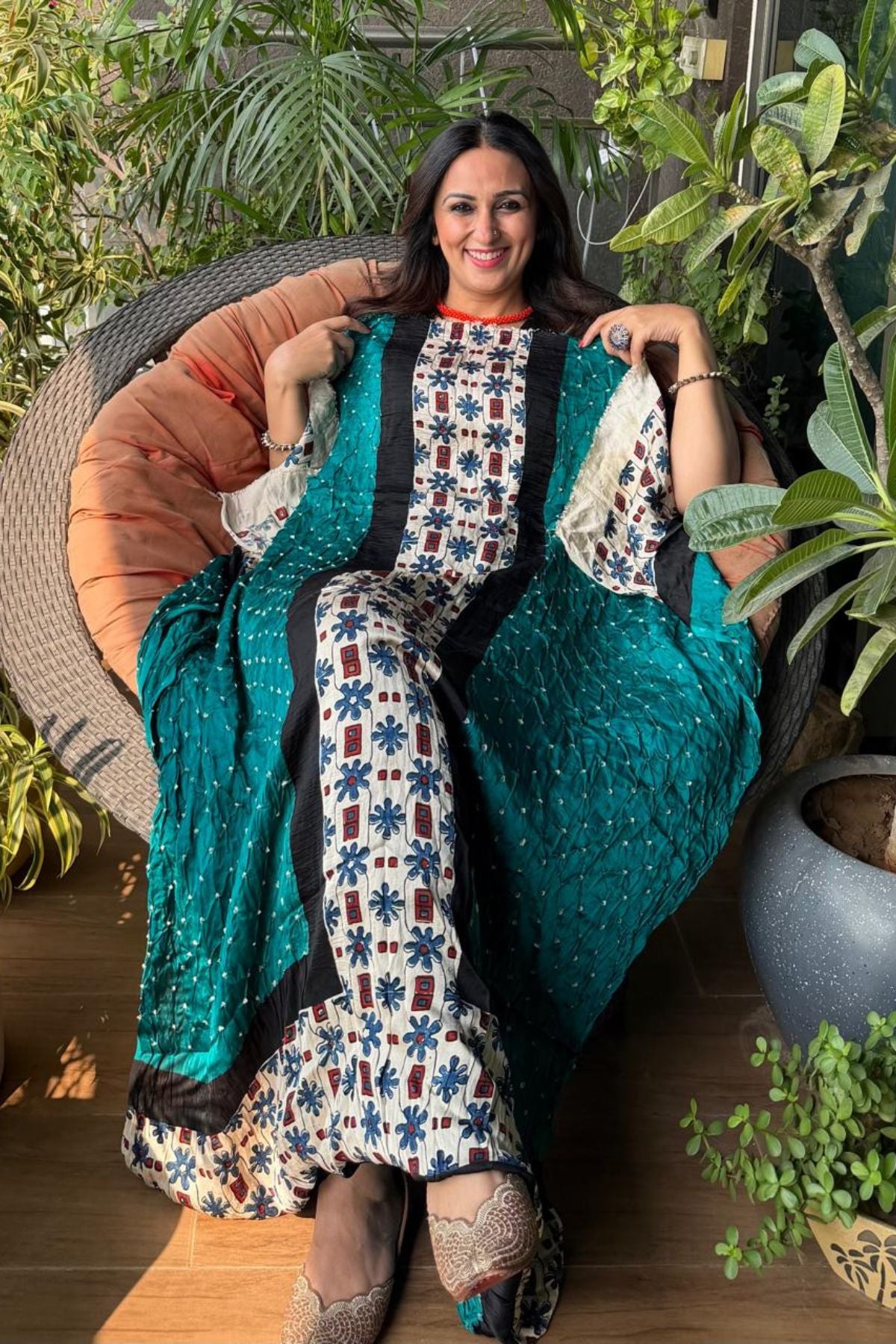 Ajrakh Bandhni kurta on modal Satin