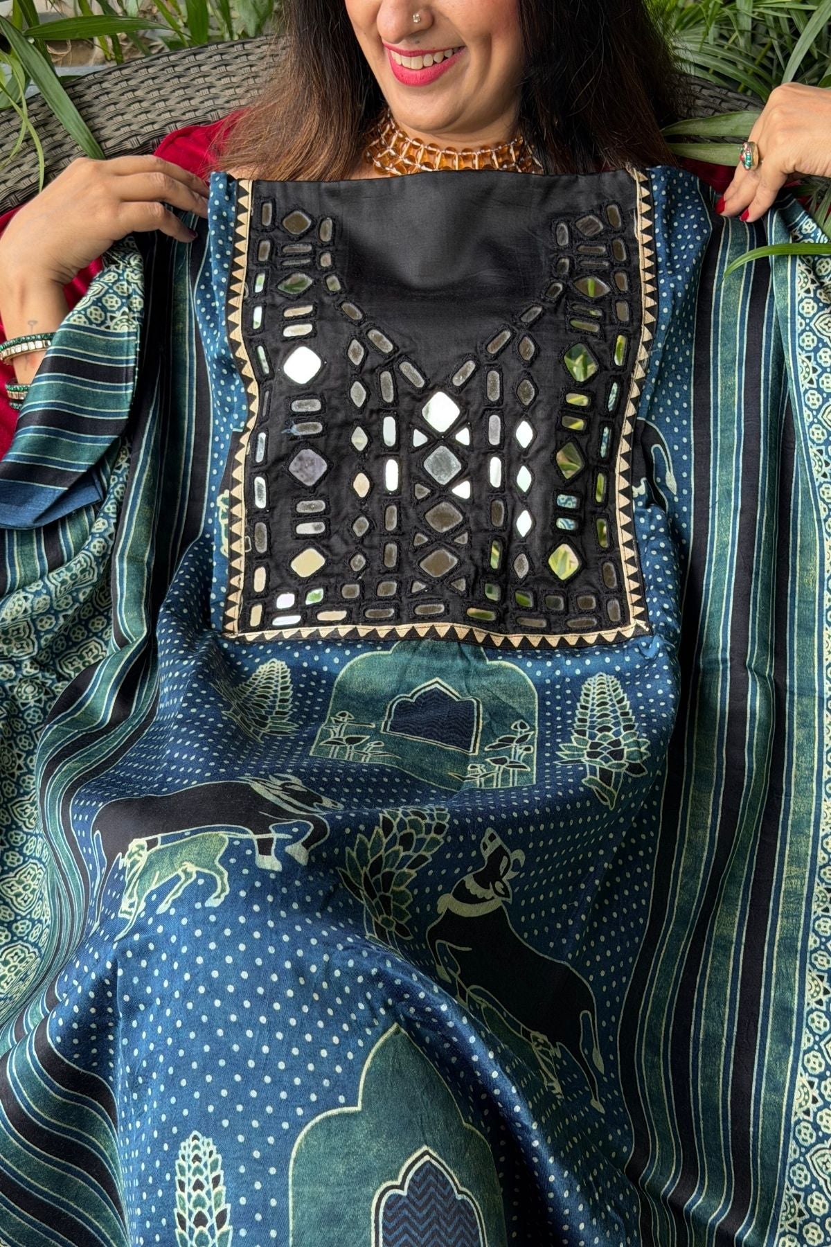 Handcrafted kurta with Kutch mirror work on pure Mashru!!