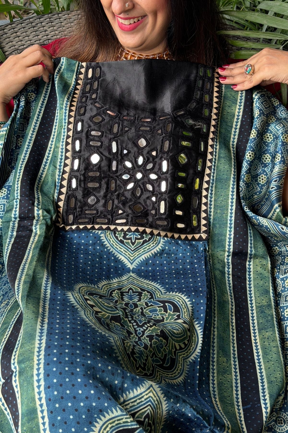 Handcrafted kurta with Kutch mirror work on pure Mashru!!