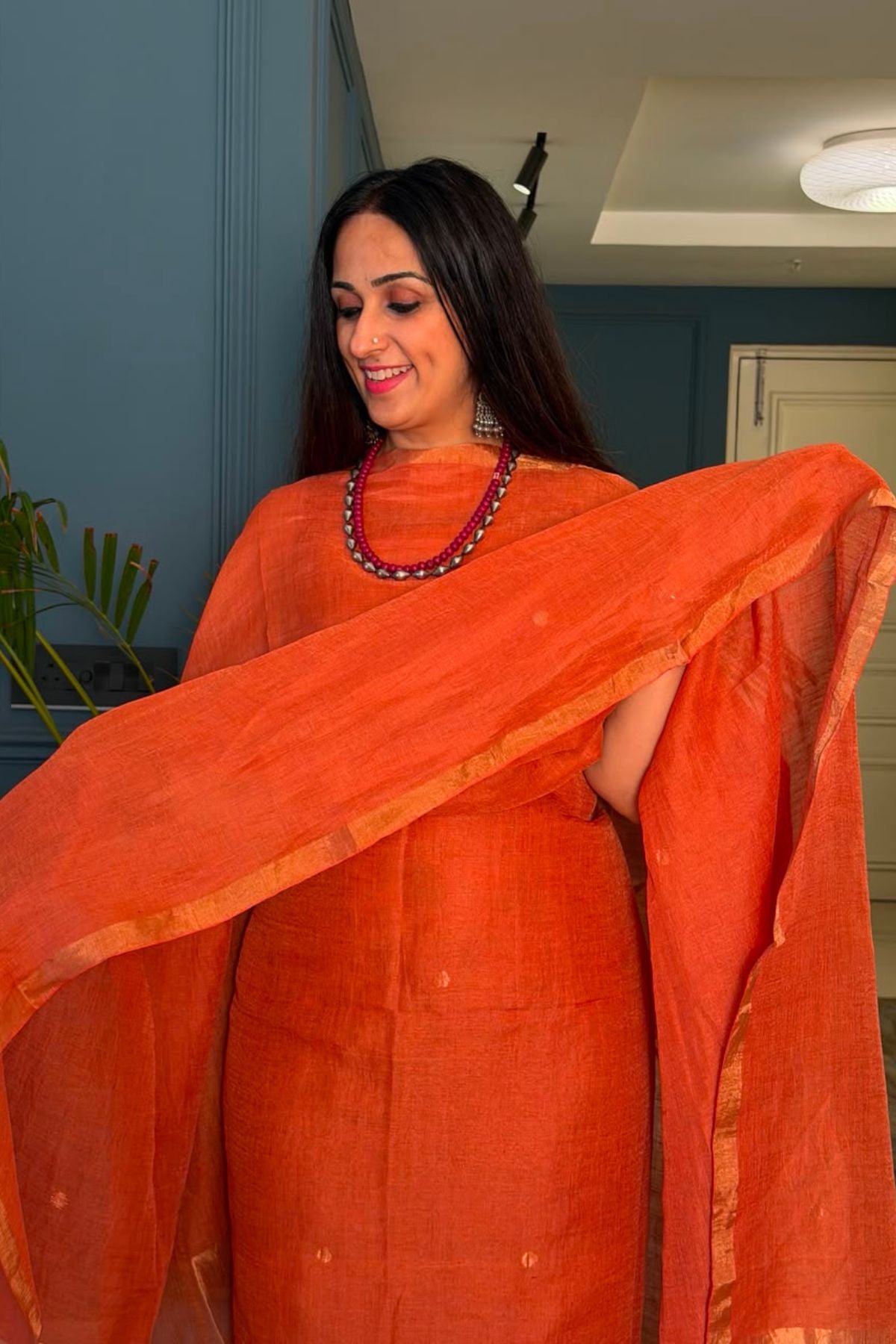Jayshree tissue linen kurta dupatta set.
