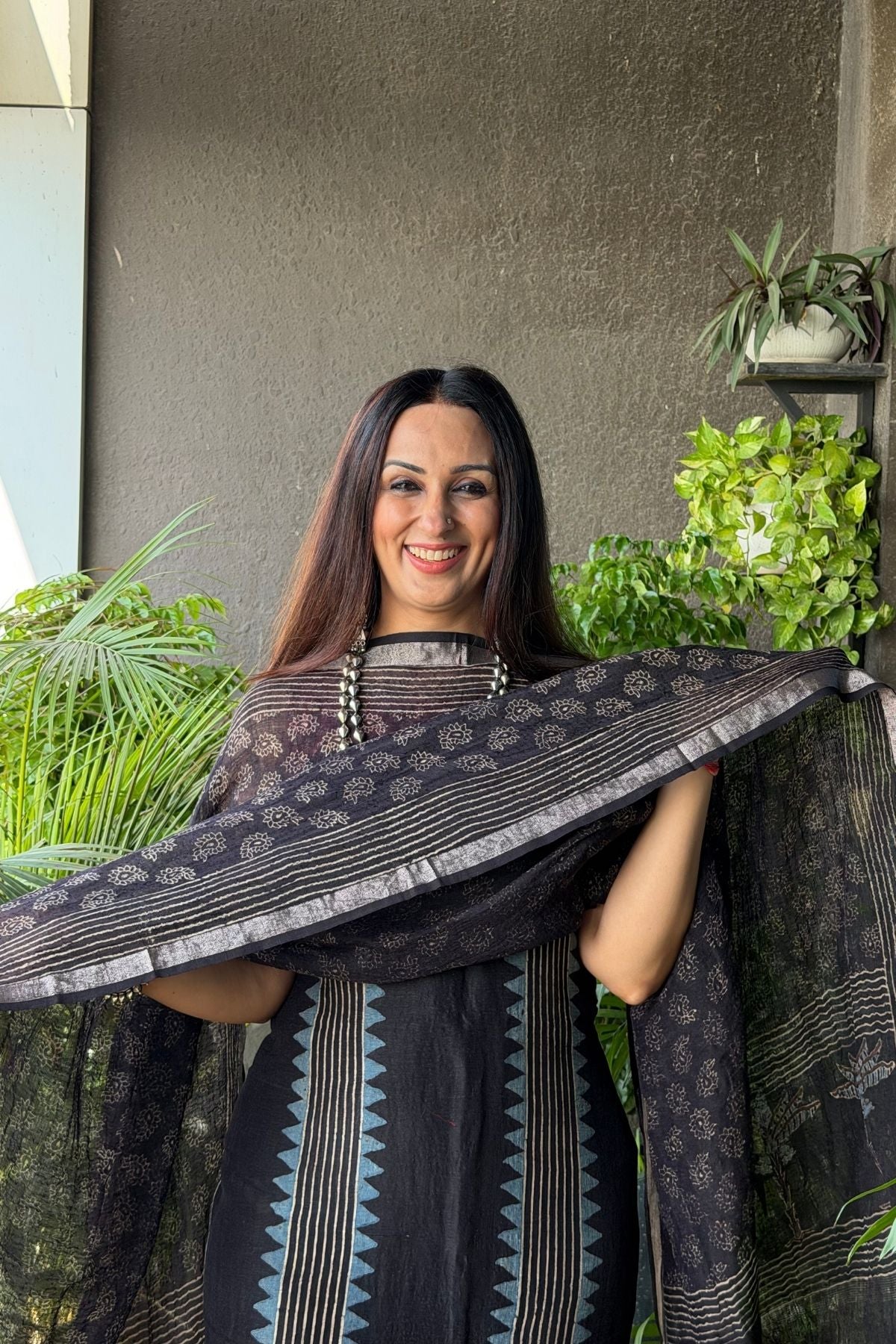 Ajrakh On Pure Linen Silk