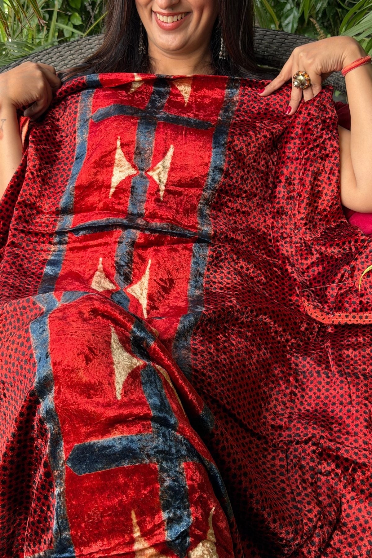 Handblocked Ajrakh kurta fabric only!!