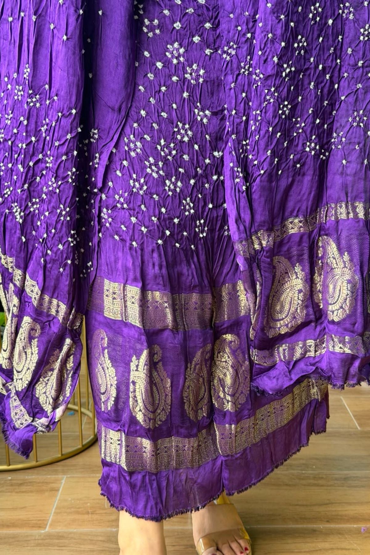 Pure modal silk full set with hand done bandhani and zari weaving!!