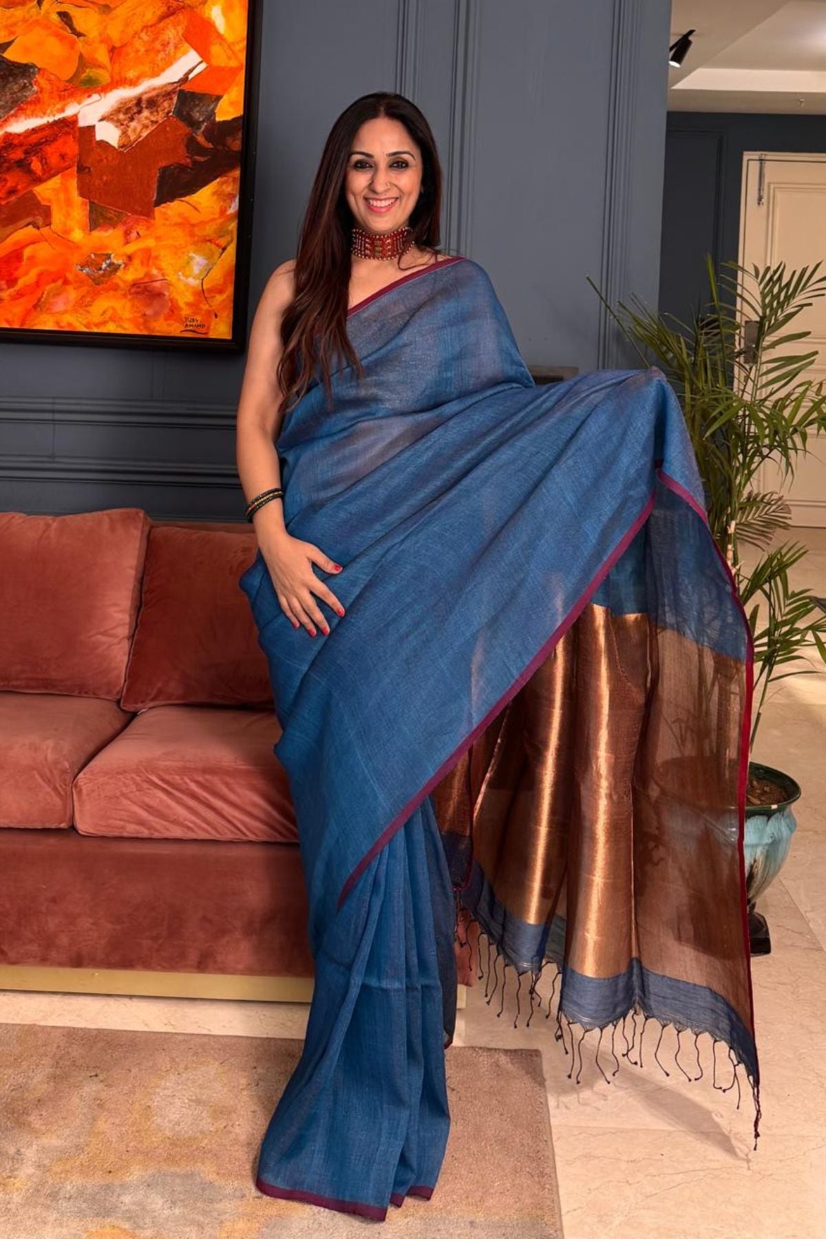 Handwoven tissue linen Saree