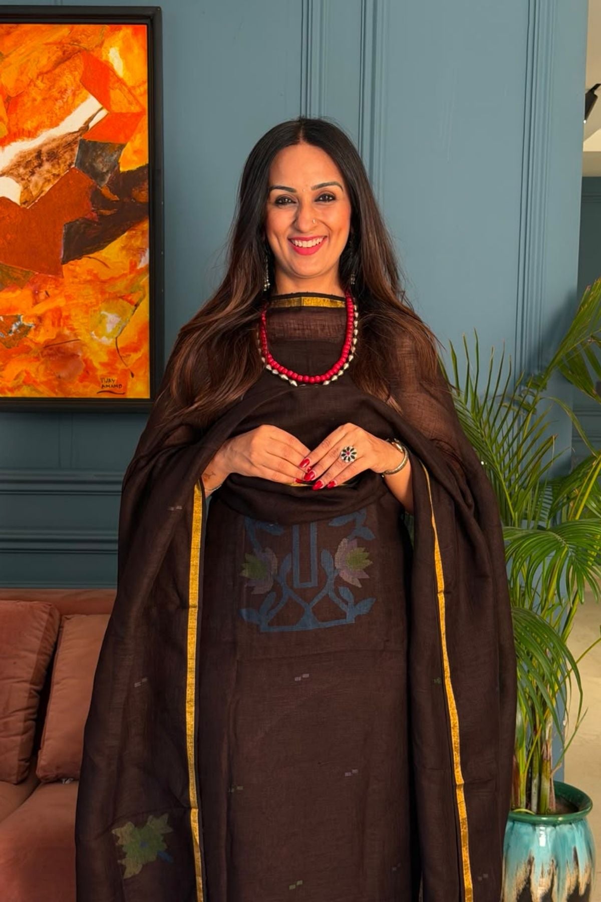 Jamdani weave kurta dupatta set on 100 count linen by linen!!