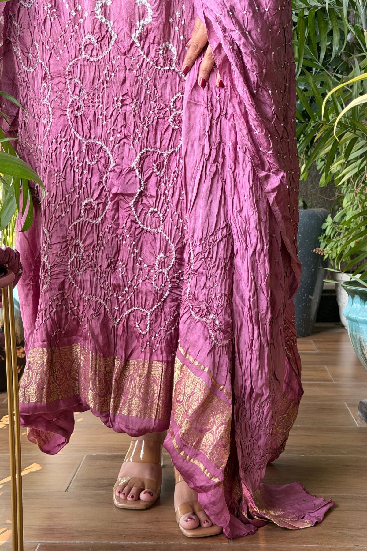 Pure modal silk full set with hand done bandhani and zari weaving!!