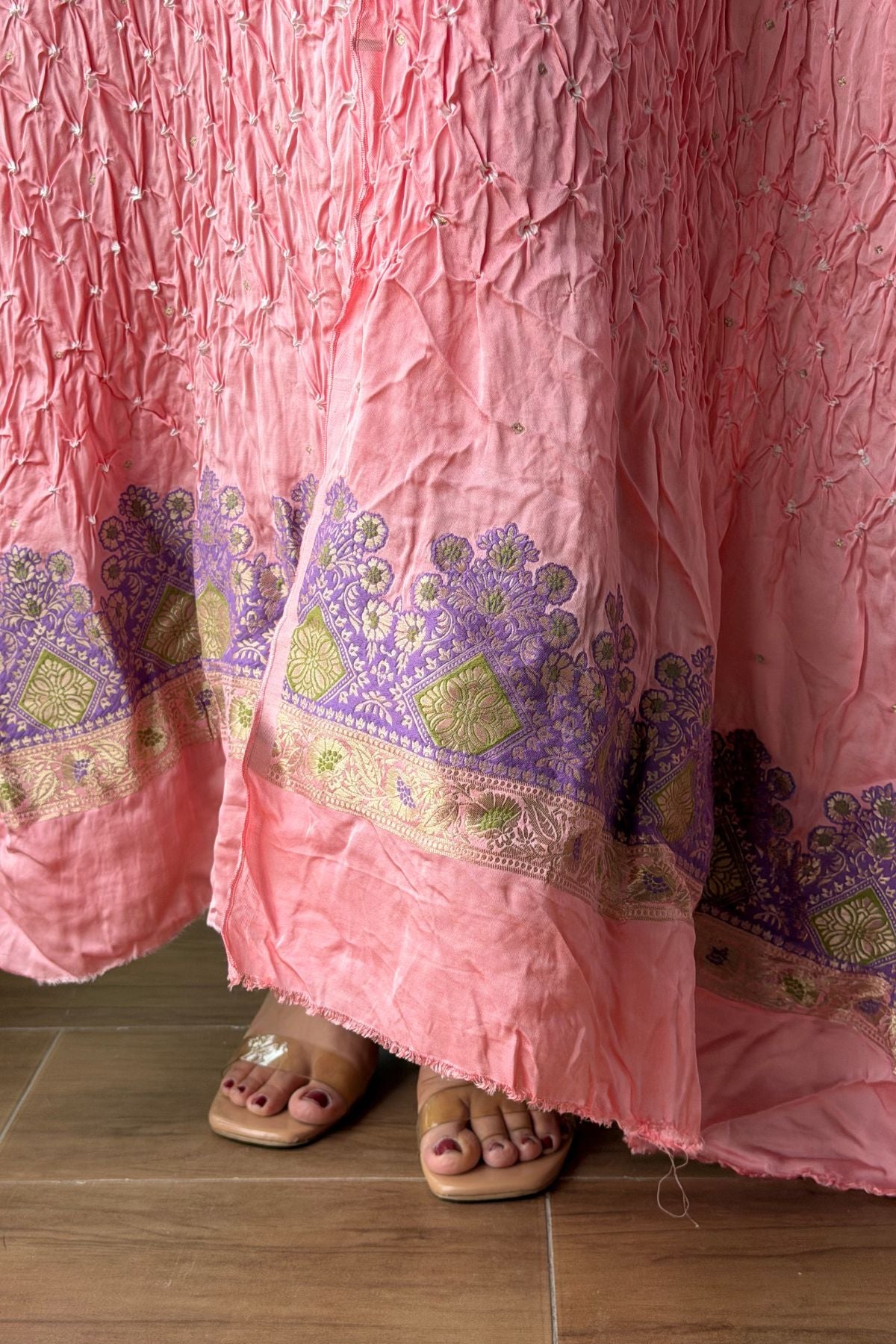 Bandhani with zari work kurta dupatta set on pure modal!!