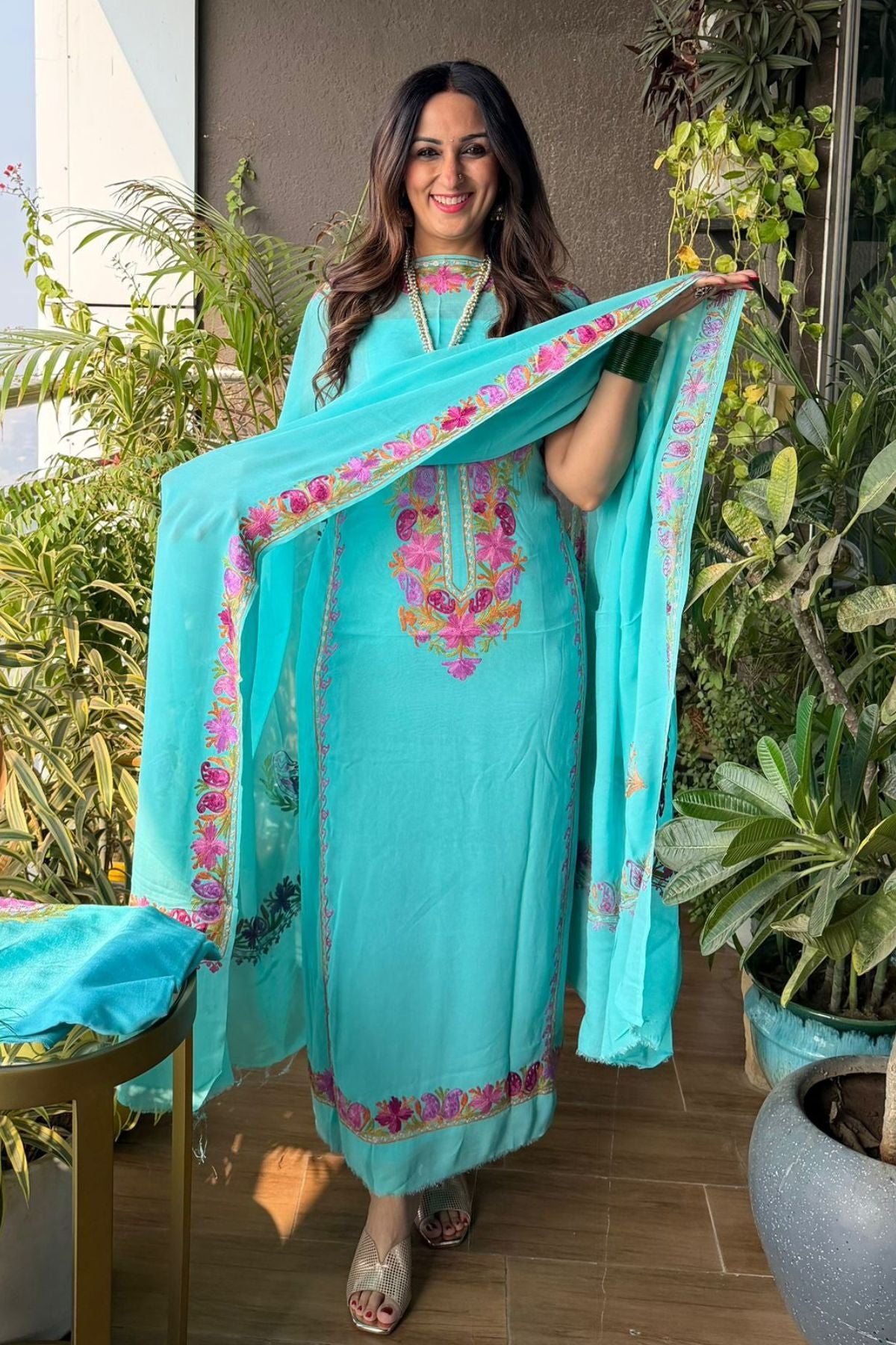 Georgette full suit set with Kashmiri embroidery