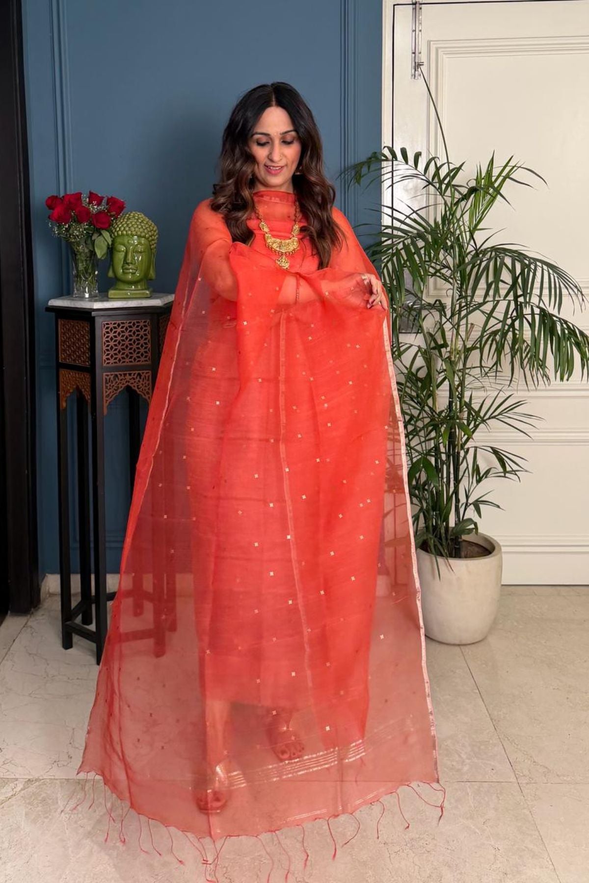 Handwoven kurta dupatta set on silk linen!!