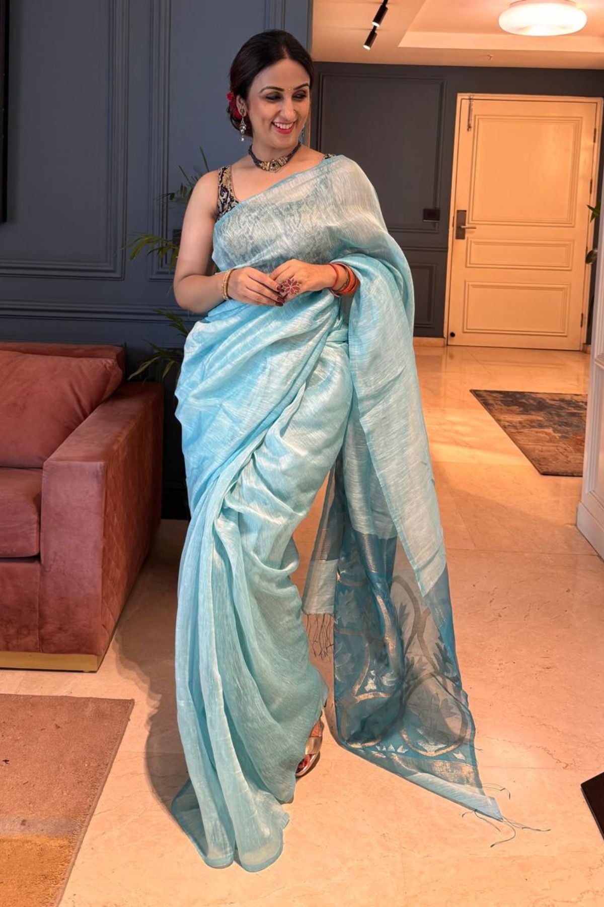 Handwoven pure Silk linen Saree