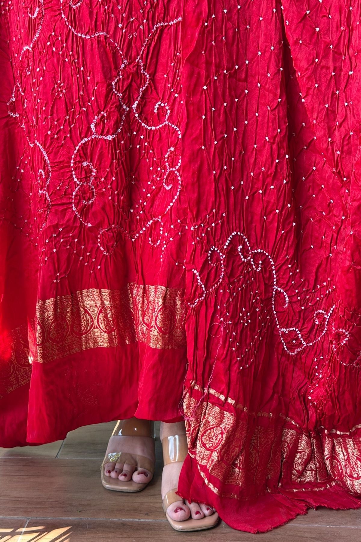 Pure modal silk full set with hand done bandhani and zari weaving!!