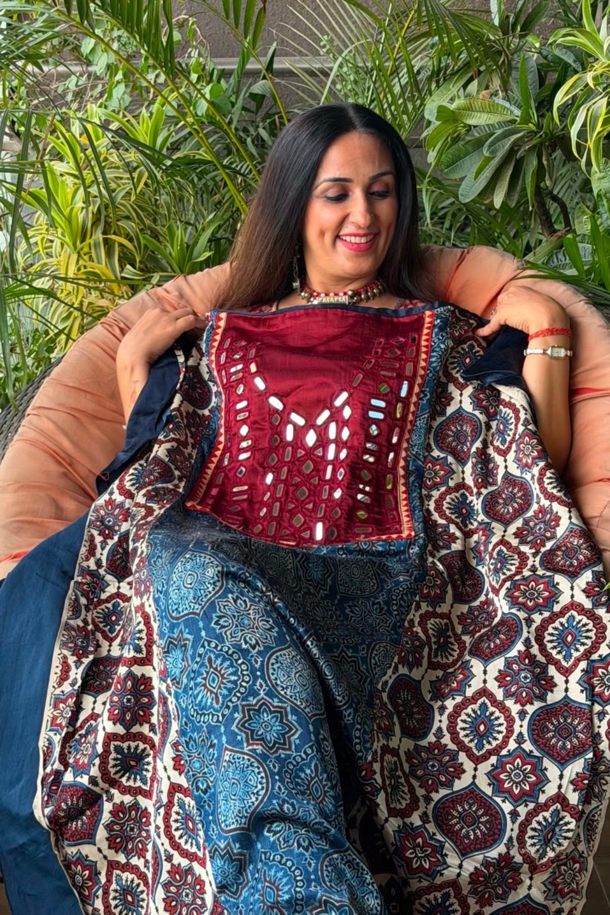 Handcrafted Kutch mirror work kurta on pure Mashru!!