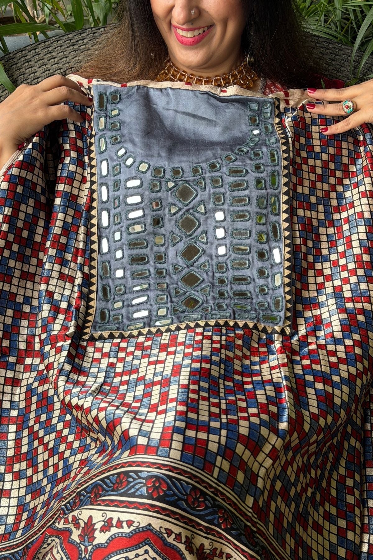 Handcrafted kurta with Kutch mirror work on pure Mashru!!