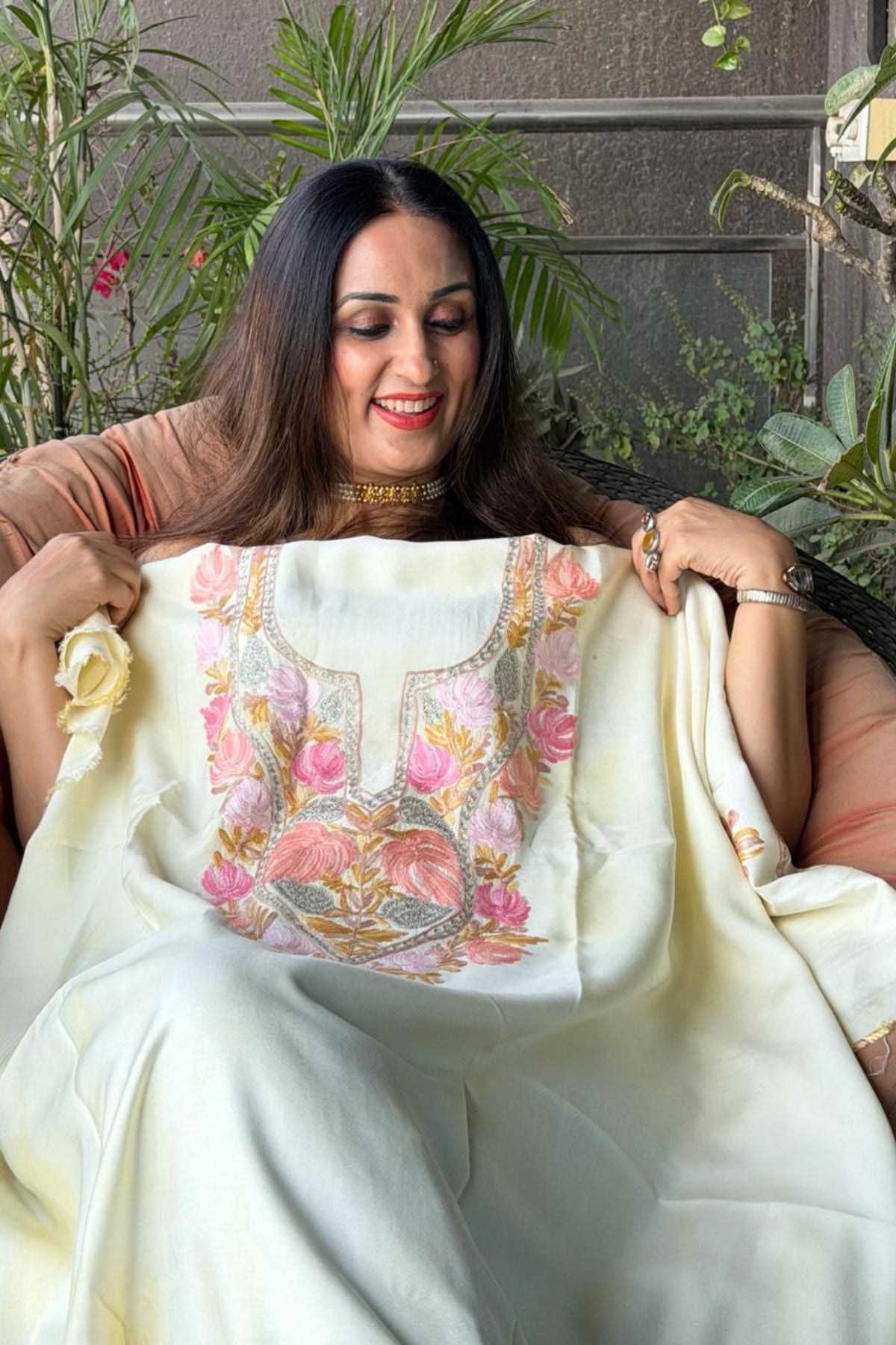Pure muslin kurta fabric with Kashmiri work