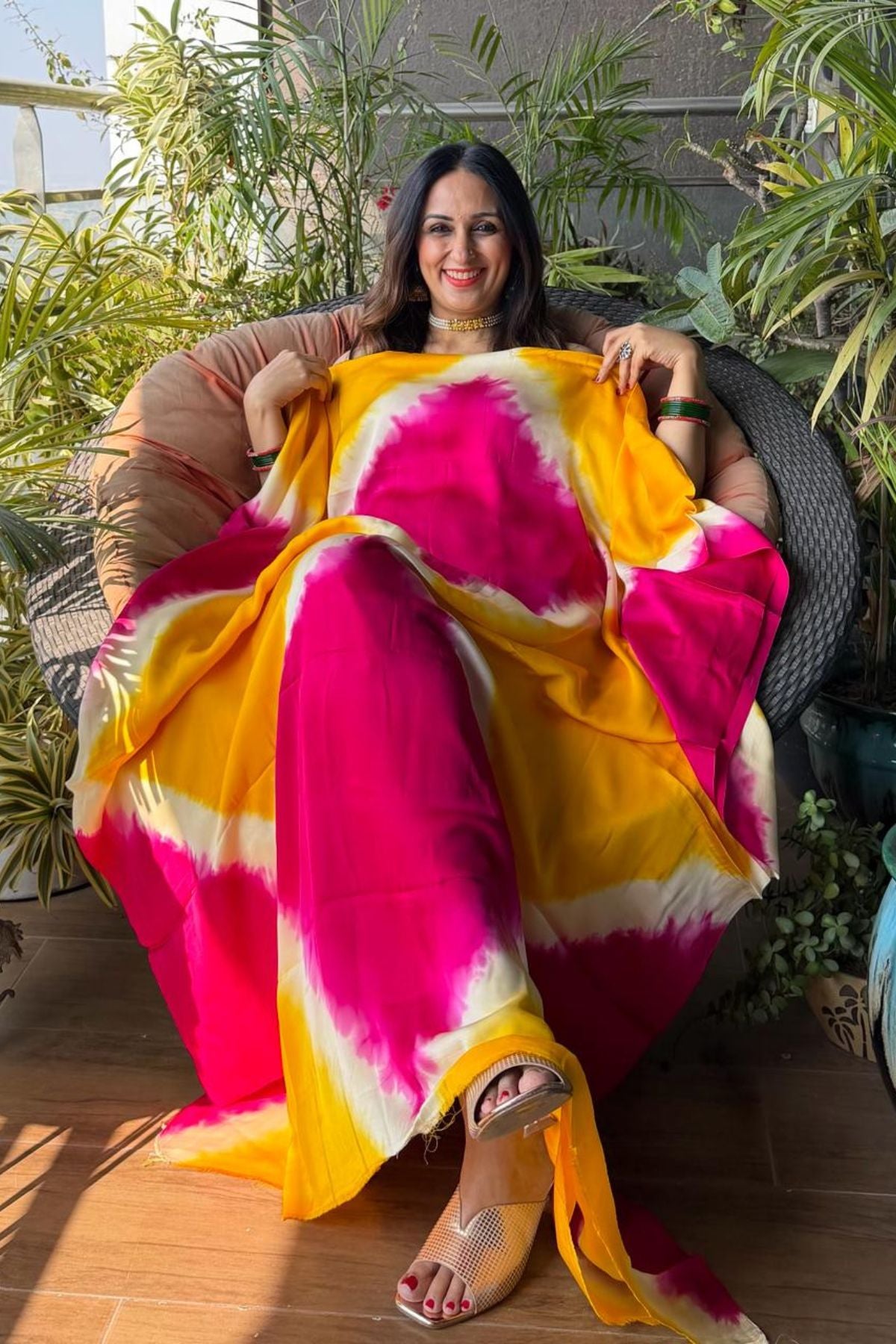 Hand Shibori kurta fabric on pure modal satin!!