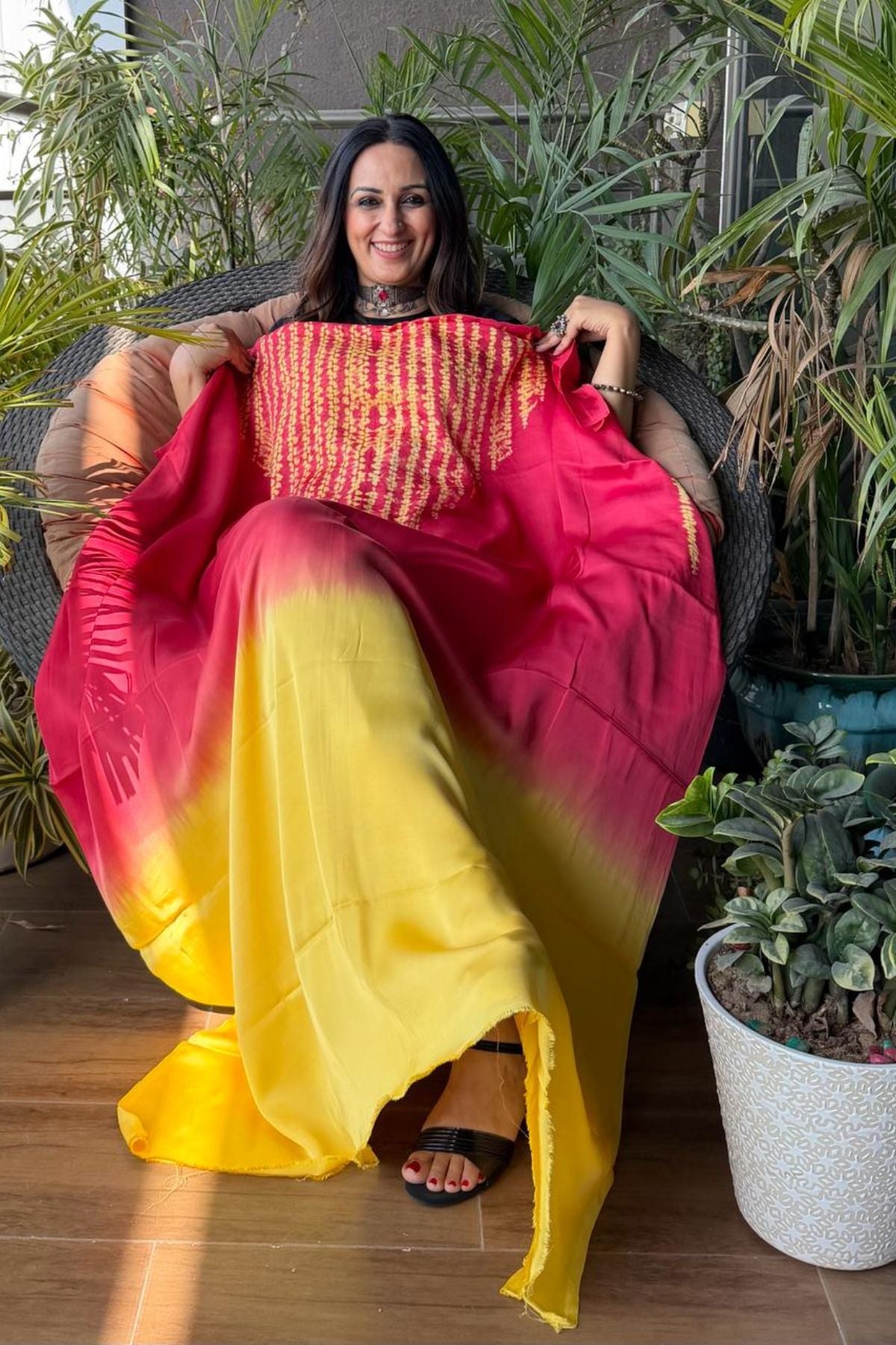 Handblocked Shibori shaded kurta on pure Modal