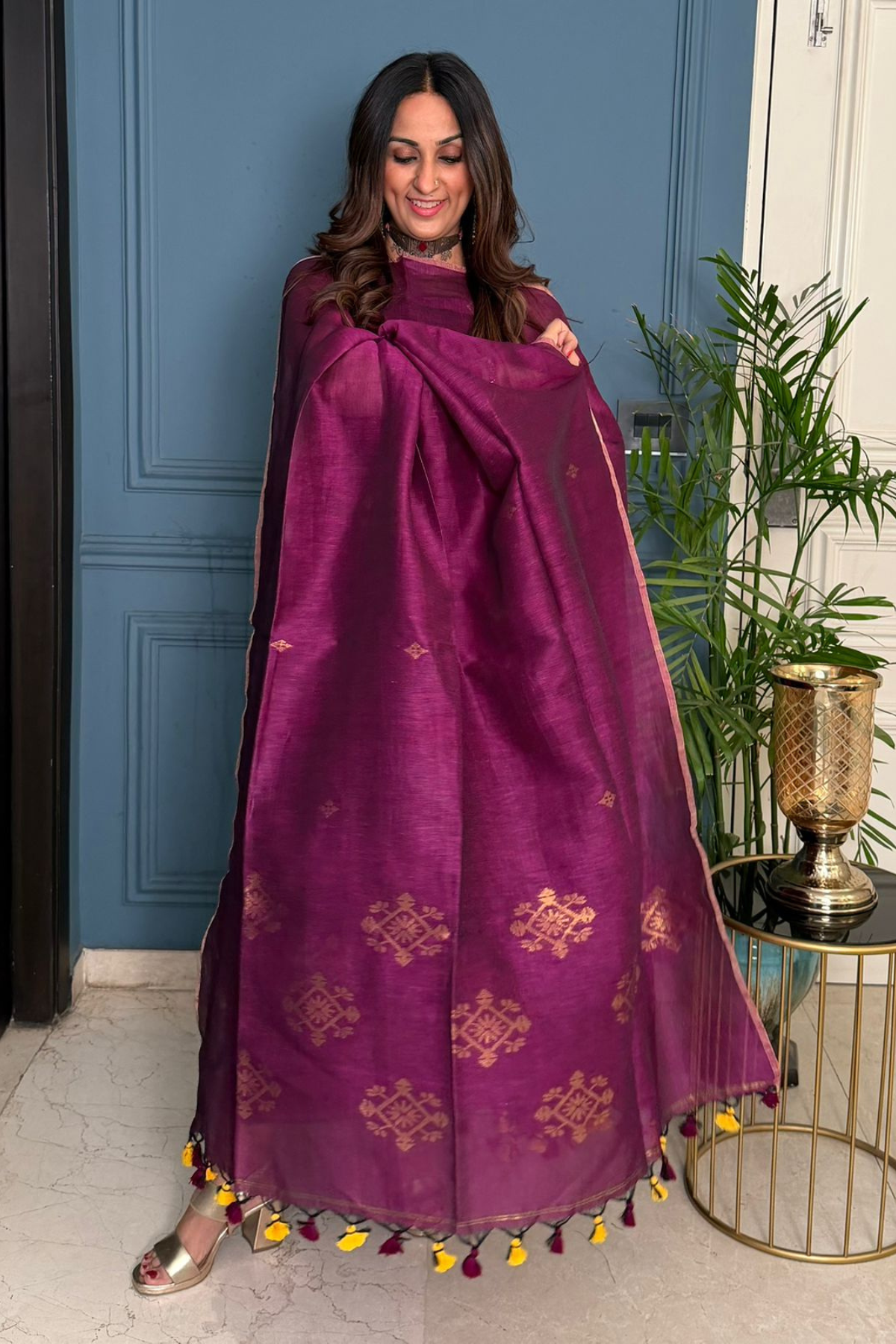 Jayshree cotton linen kurta dupatta set