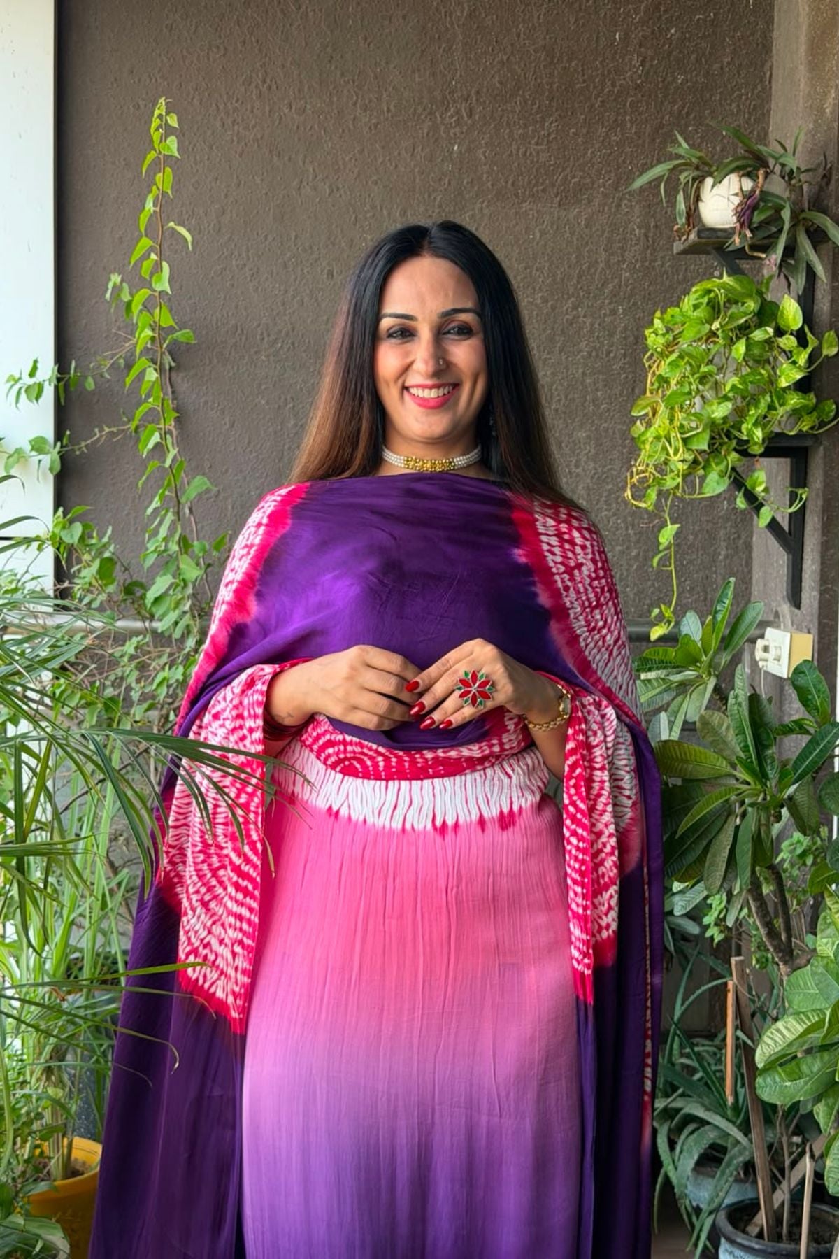 Hand Shibori on pure modal Satin-Kurta and dupatta set!!