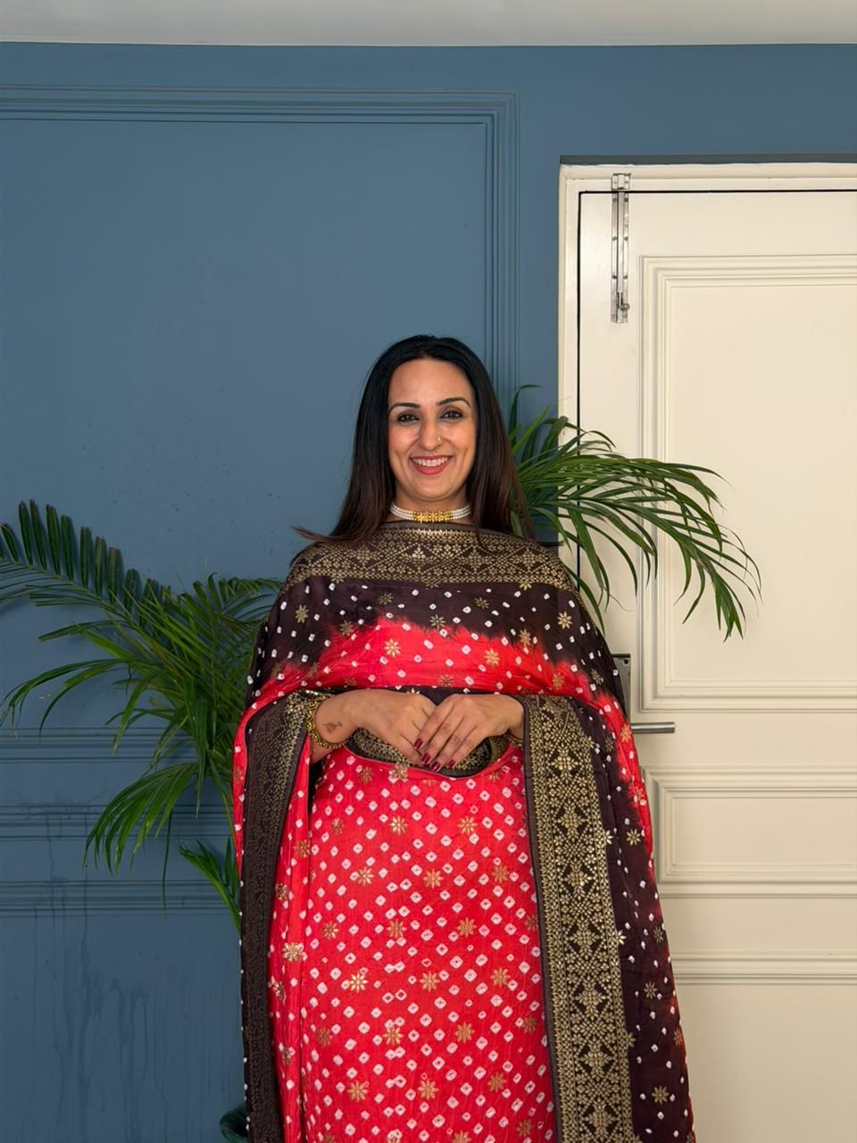 Pure modal kurta dupatta set with hand done bandhani!!
