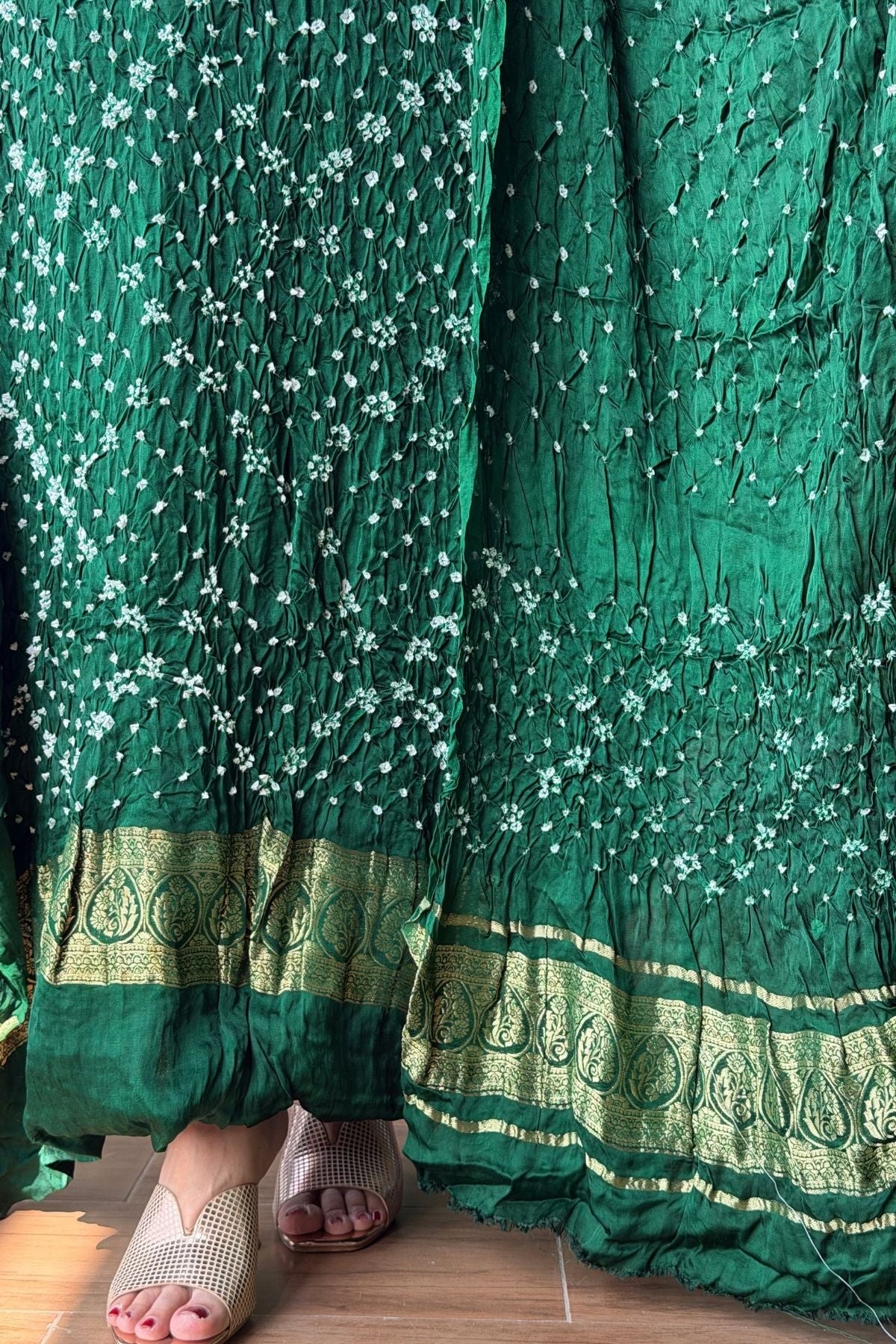 Pure modal silk full set with hand done bandhani and zari weaving!!