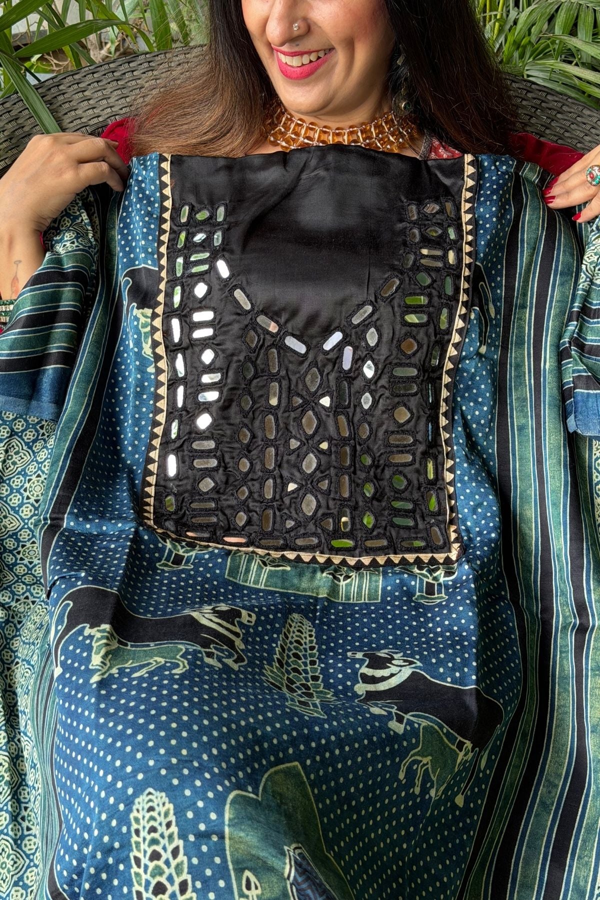 Handcrafted kurta with Kutch mirror work on pure Mashru!!