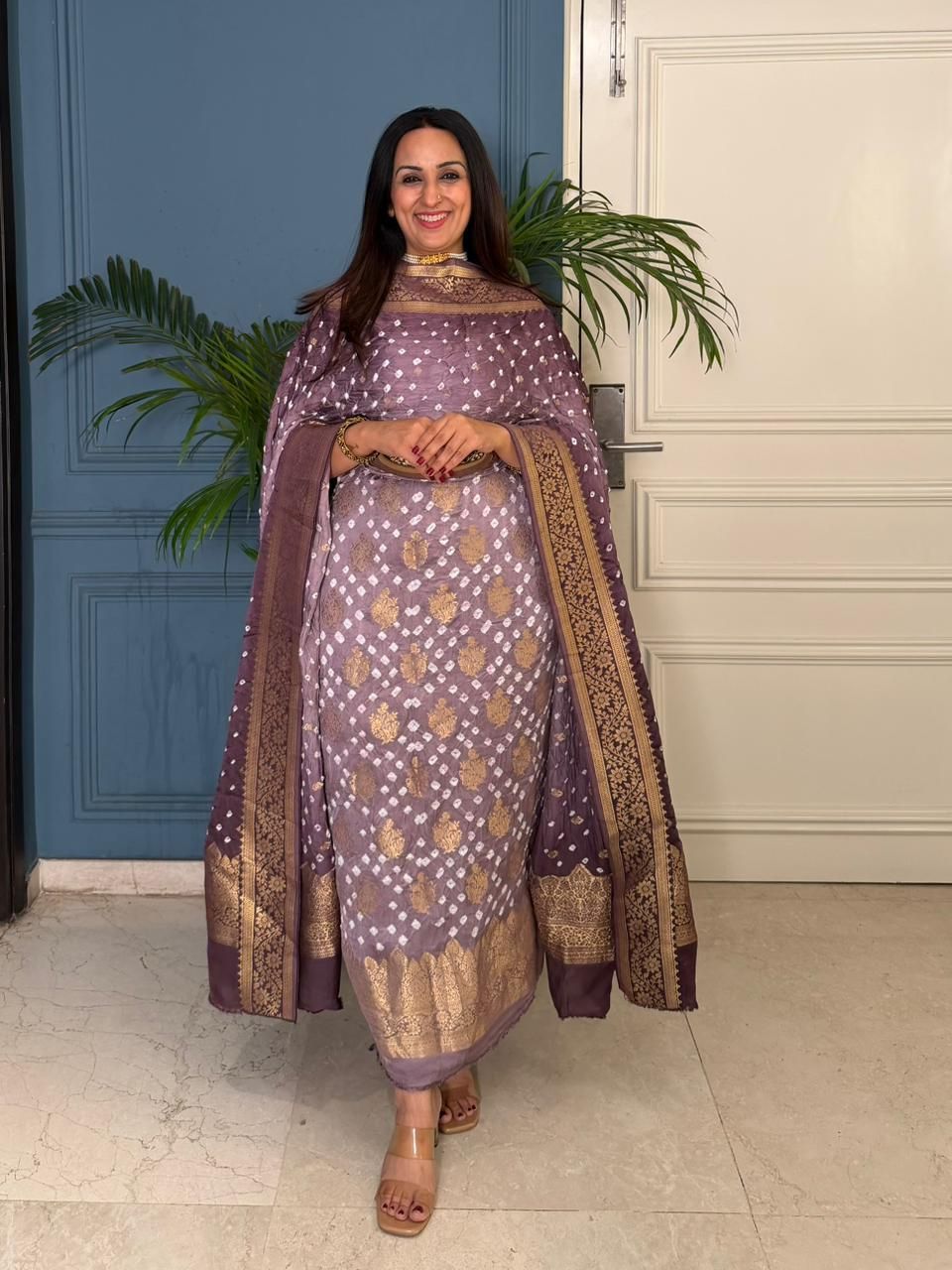 Pure modal kurta dupatta set with hand done bandhani!!