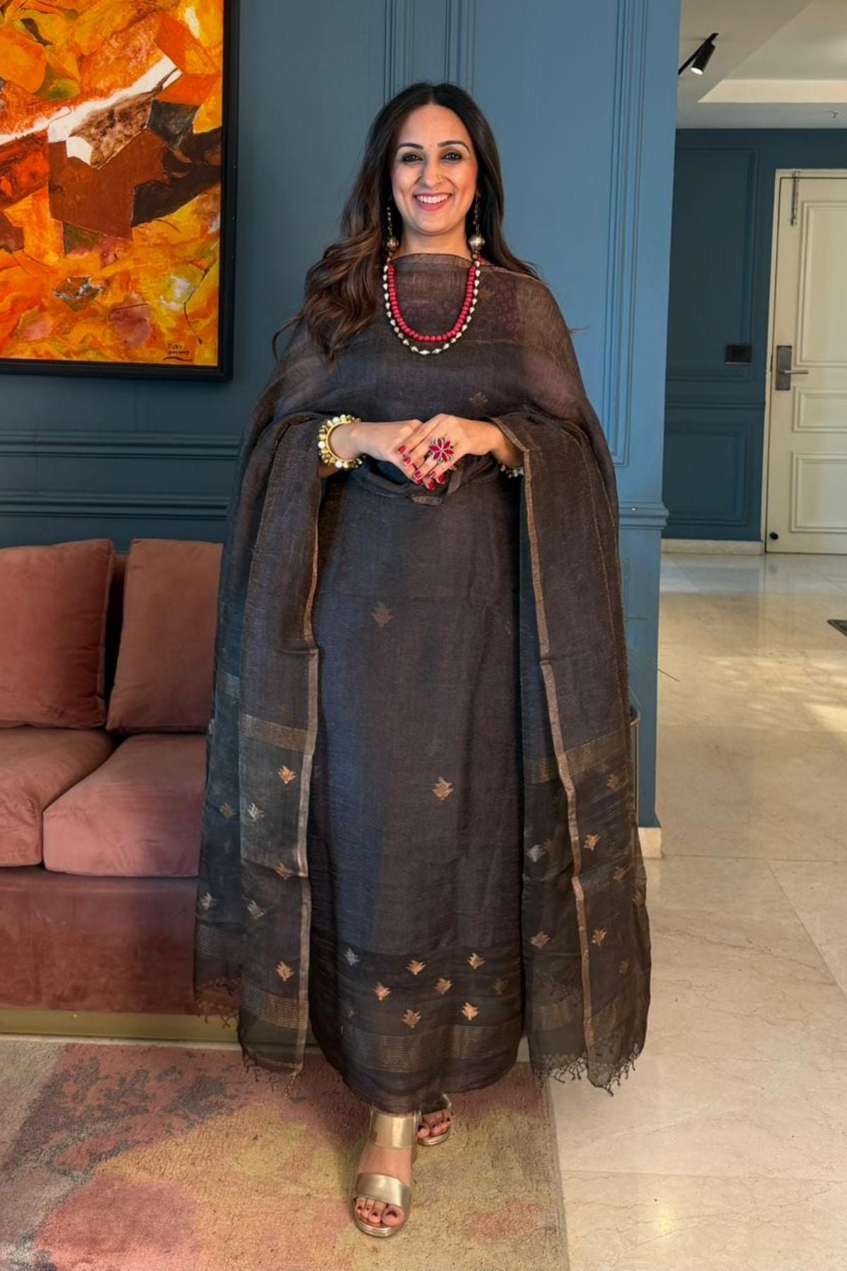 Premium quality Tissue muslin kurta dupatta set