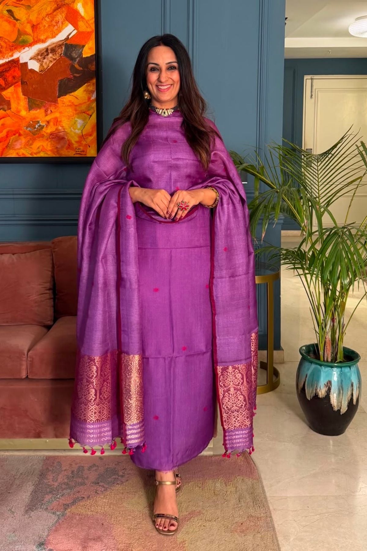 Tangail weave on Pure Tussar Silk -Kurta Dupatta set