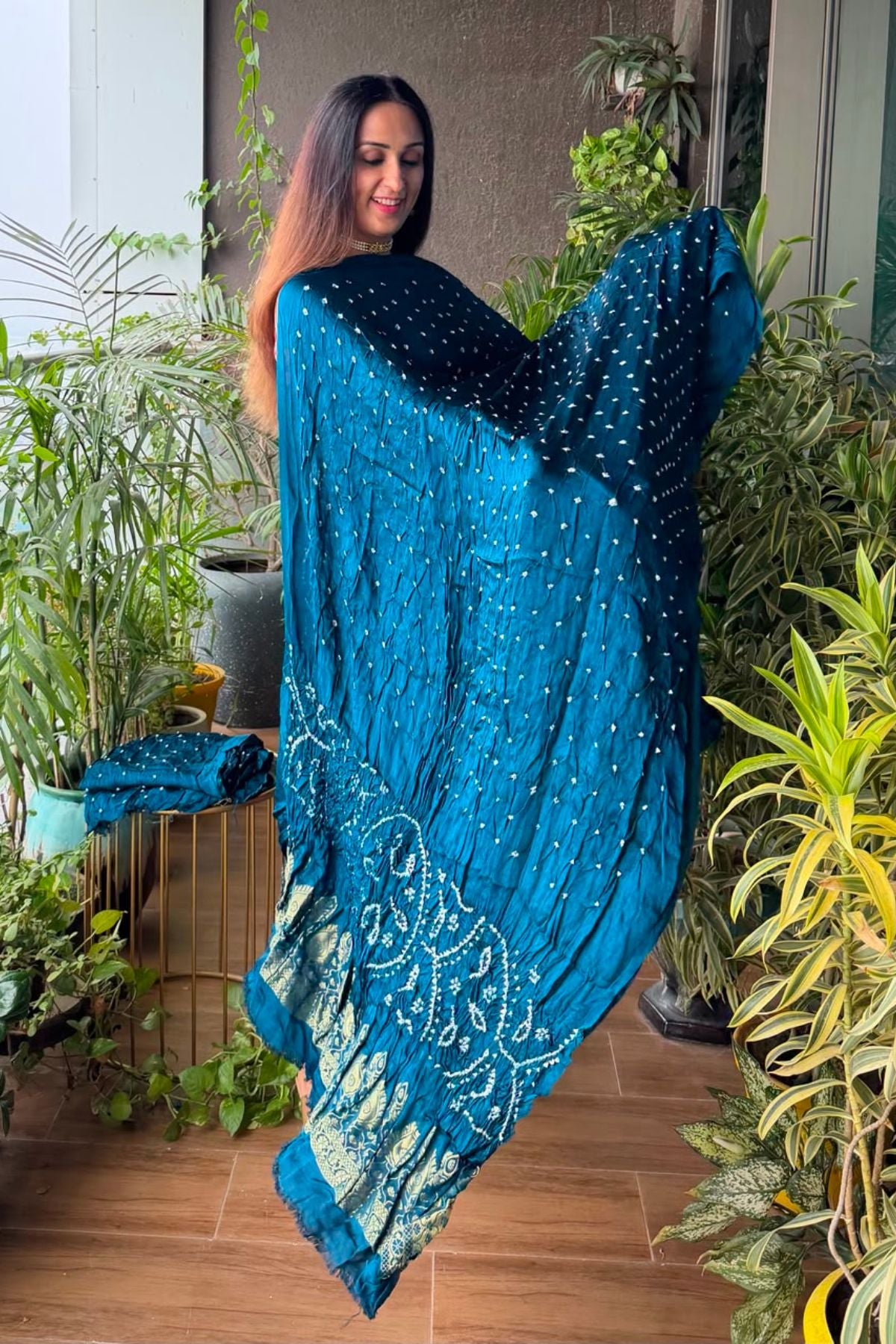 Pure modal silk full set with hand done bandhani and zari weaving!!