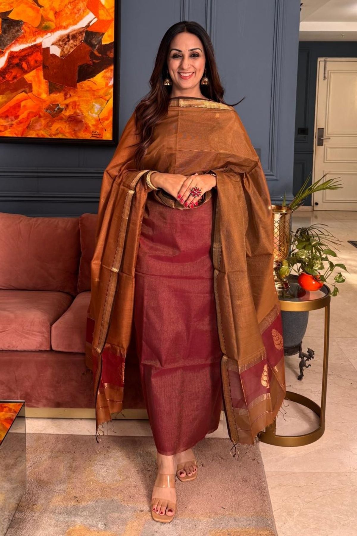 Handloom tissue Maheshwari silk kurta dupatta set