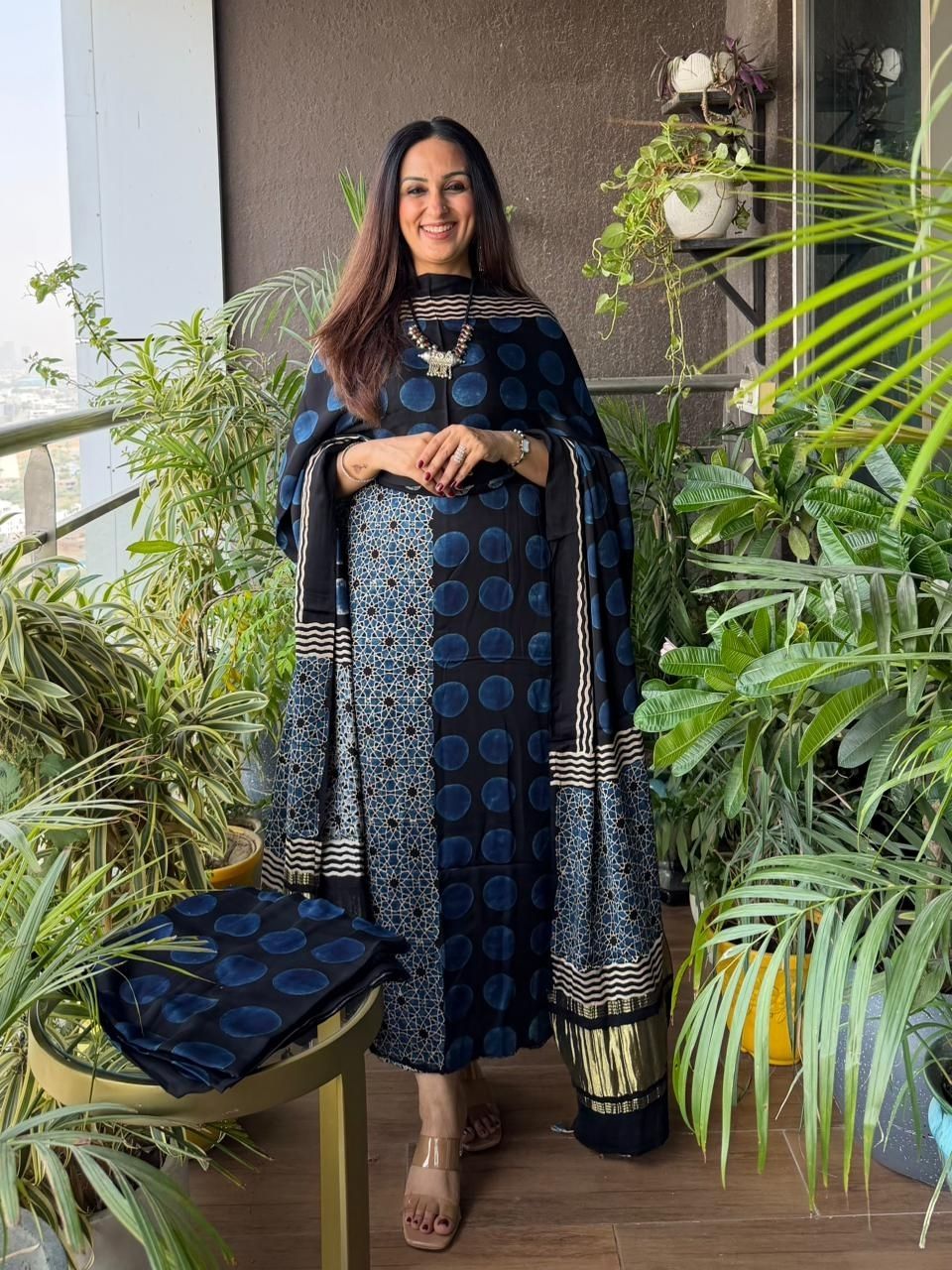 Handblocked Ajrakh full sets in modal with Lagdi patta on dupatta!!