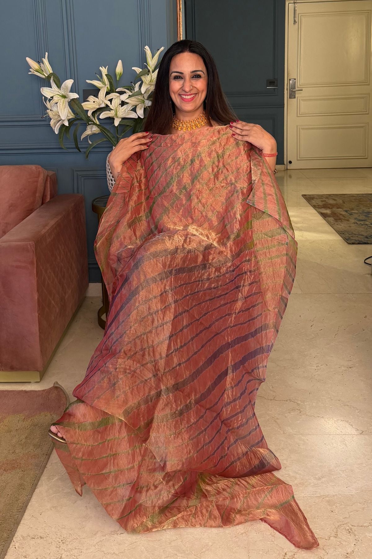 Pure tissue kurta with hand done leheriya!!