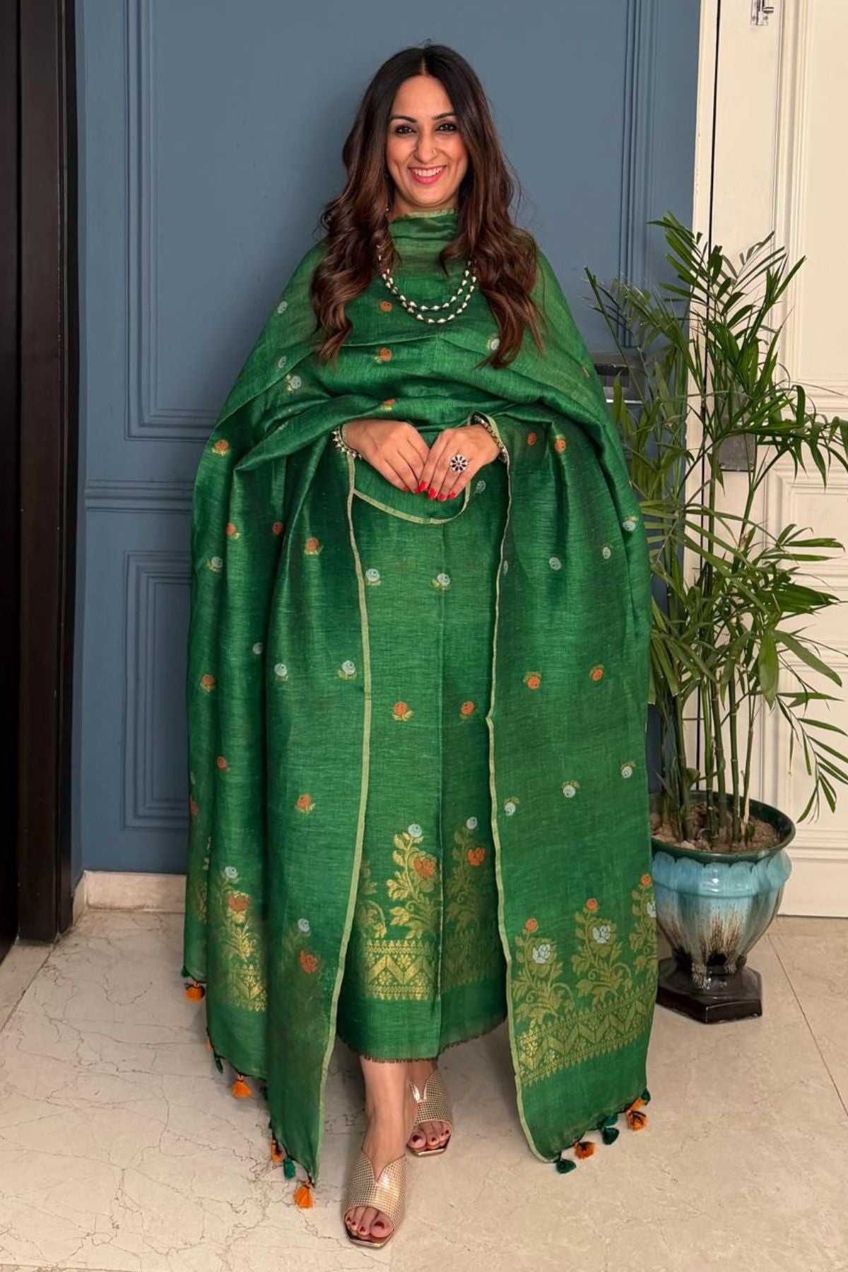 Jayshree cotton linen kurta dupatta set