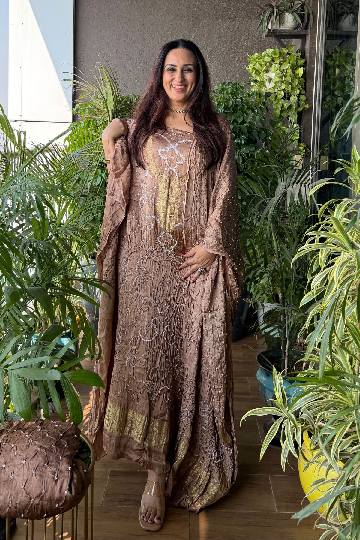 Pure modal silk full set with hand done bandhani and zari weaving!!