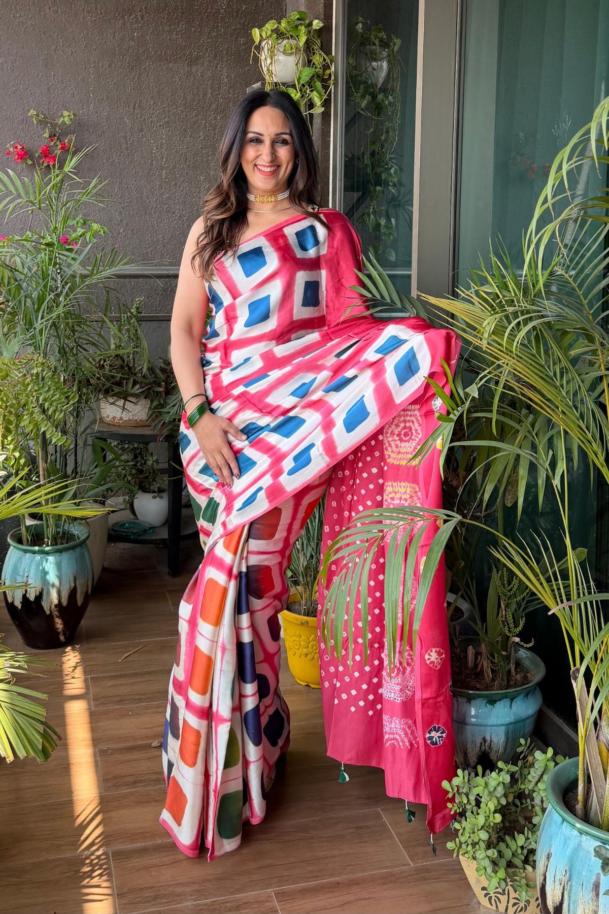 Multicoloured Shibori and clamp dye saree on pure modal!!