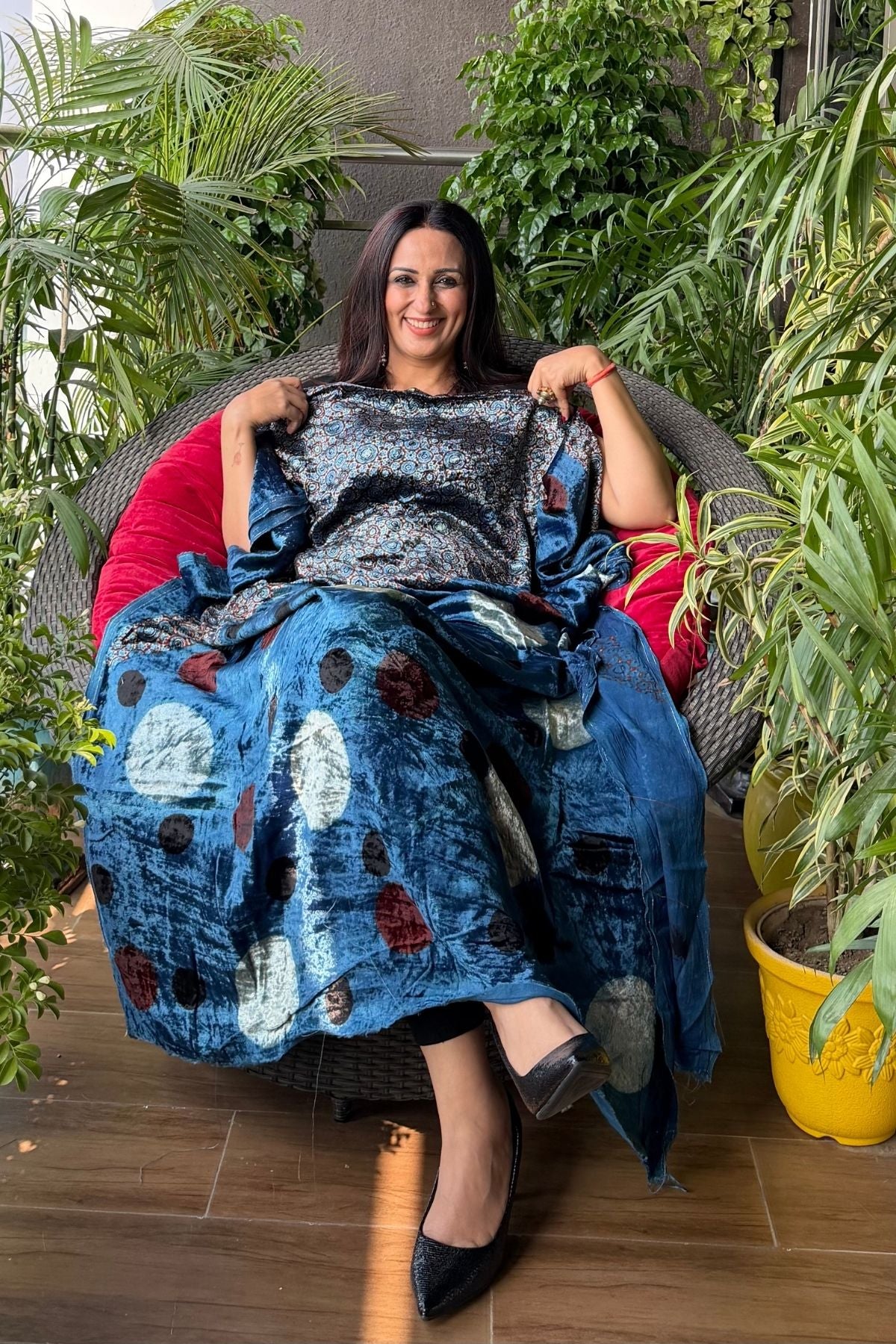 Handblocked Ajrakh kurta fabric only!!