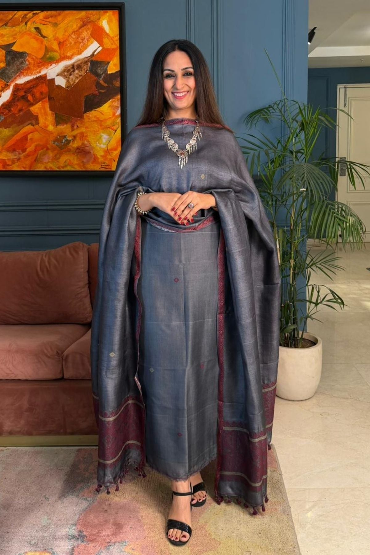 Tangail weave on Pure Tussar Silk -Kurta Dupatta set