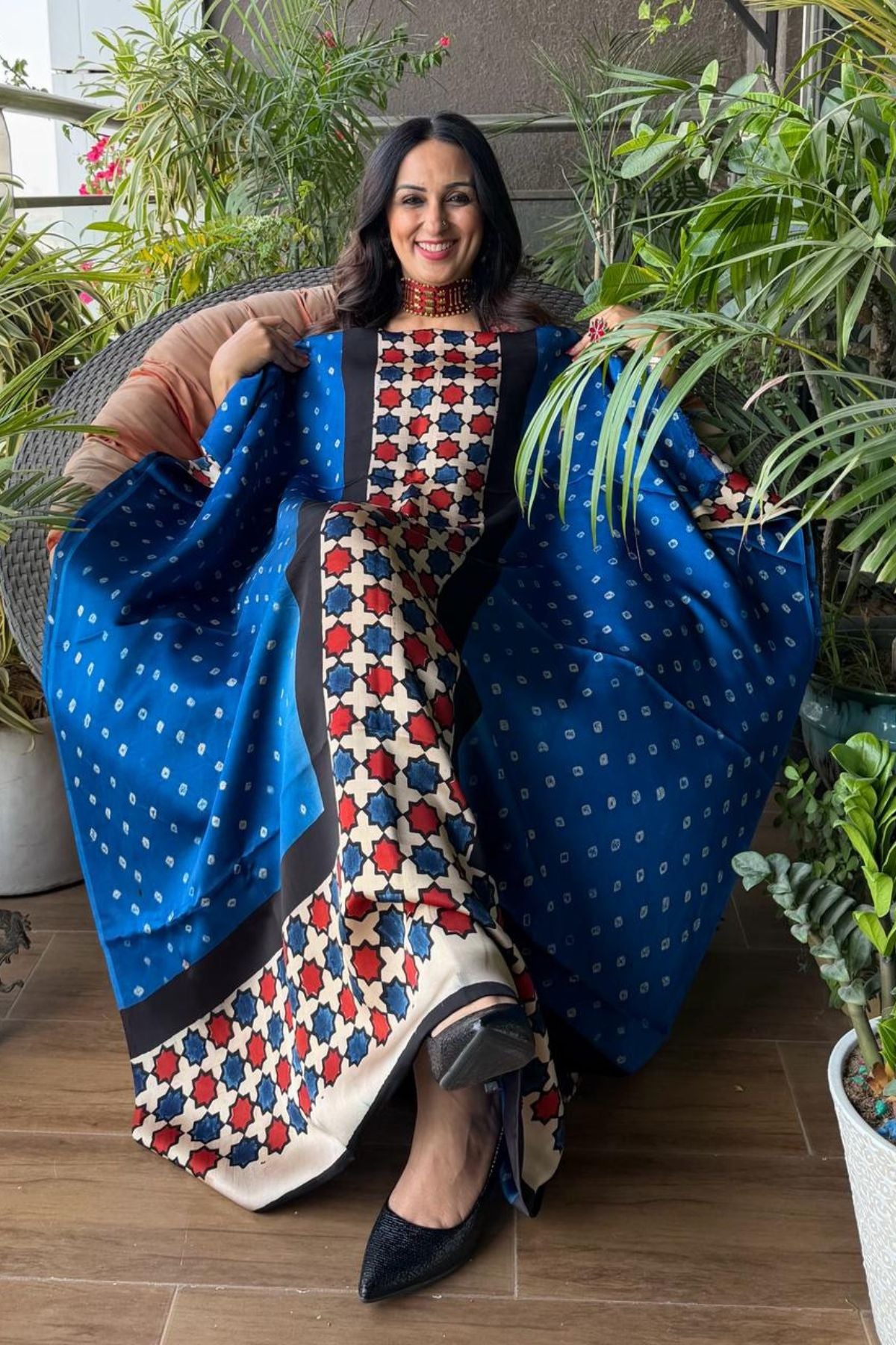 Handblocked Ajrakh Bandhani modal kurta fabric!!!
