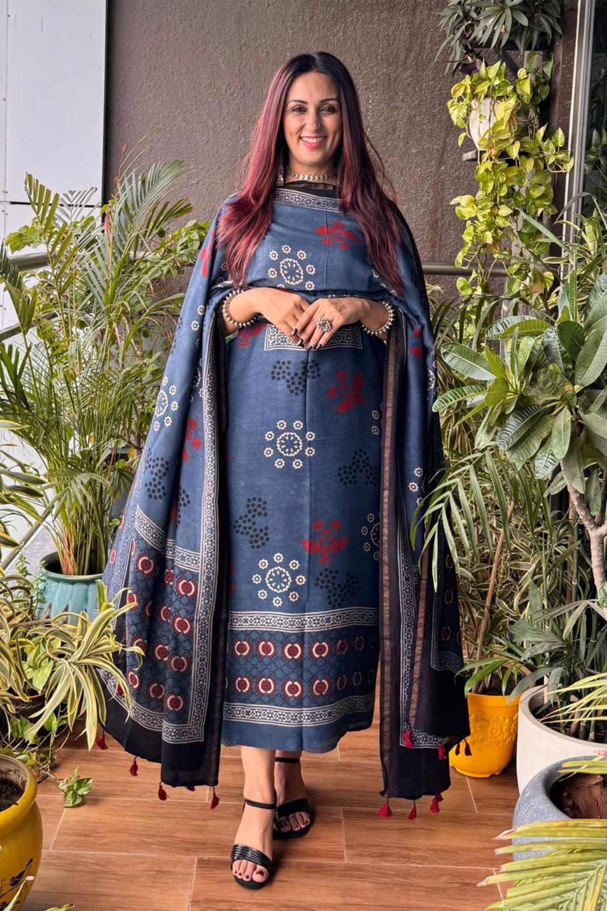 Ajrakh Pure Chanderi Silk kurta dupatta Set