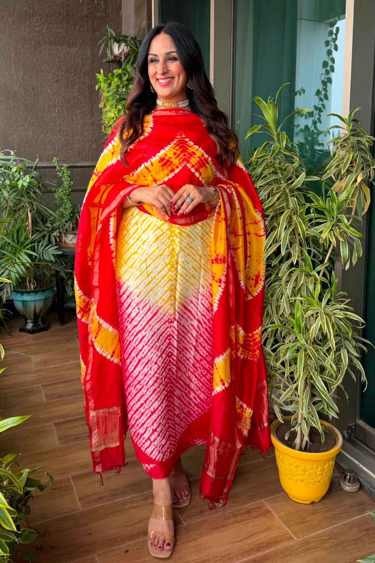 Shibori tie and dye kurta dupatta set on pure Chanderi!!