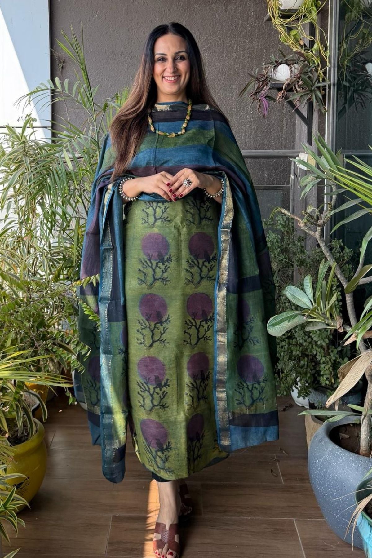 Handblocked with Pomegranate peel kurta dupatta sets in Maheshwari!!