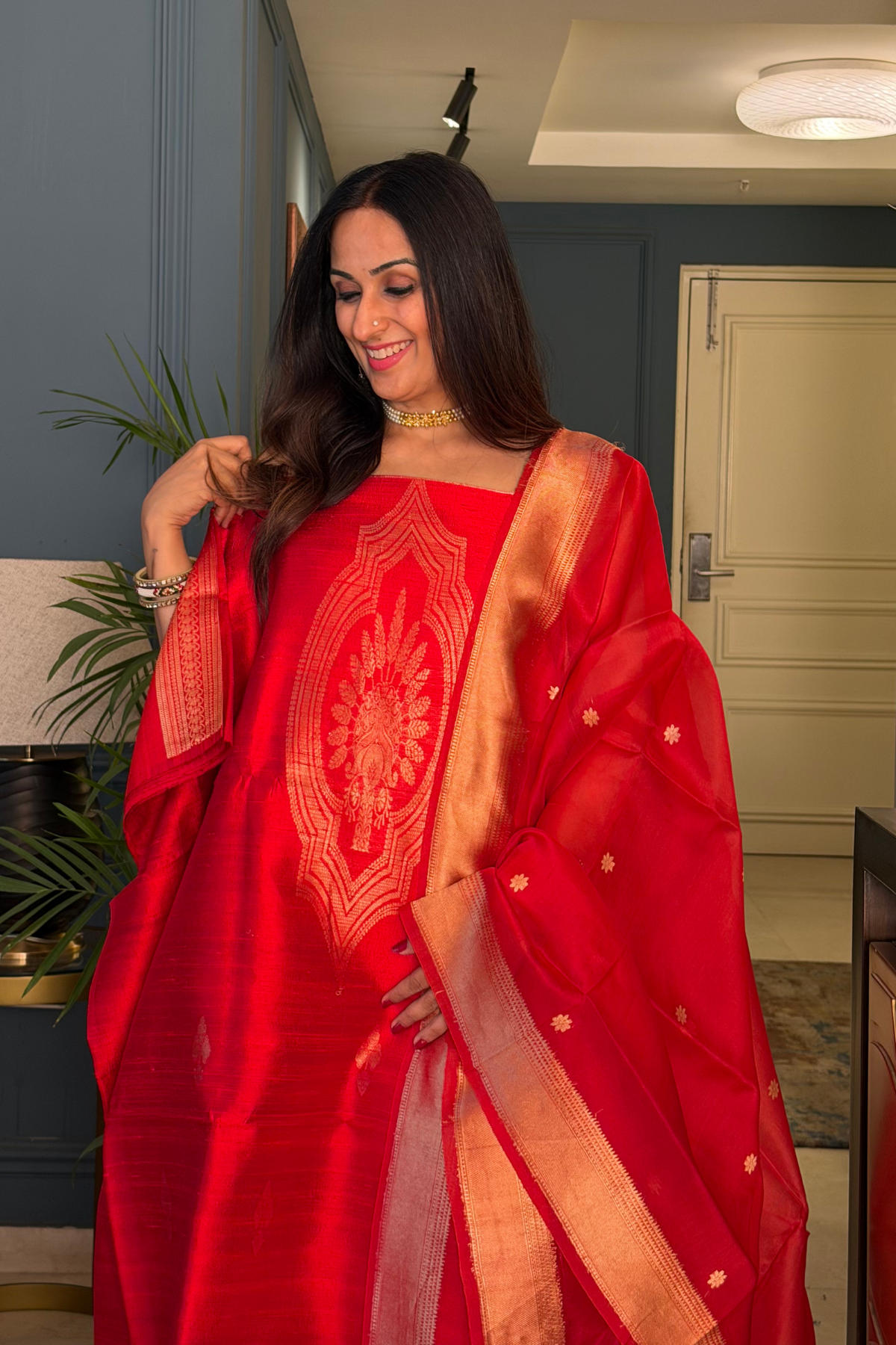 Handwoven Pure Raw silk suit sets with pure organza silk dupatta!!