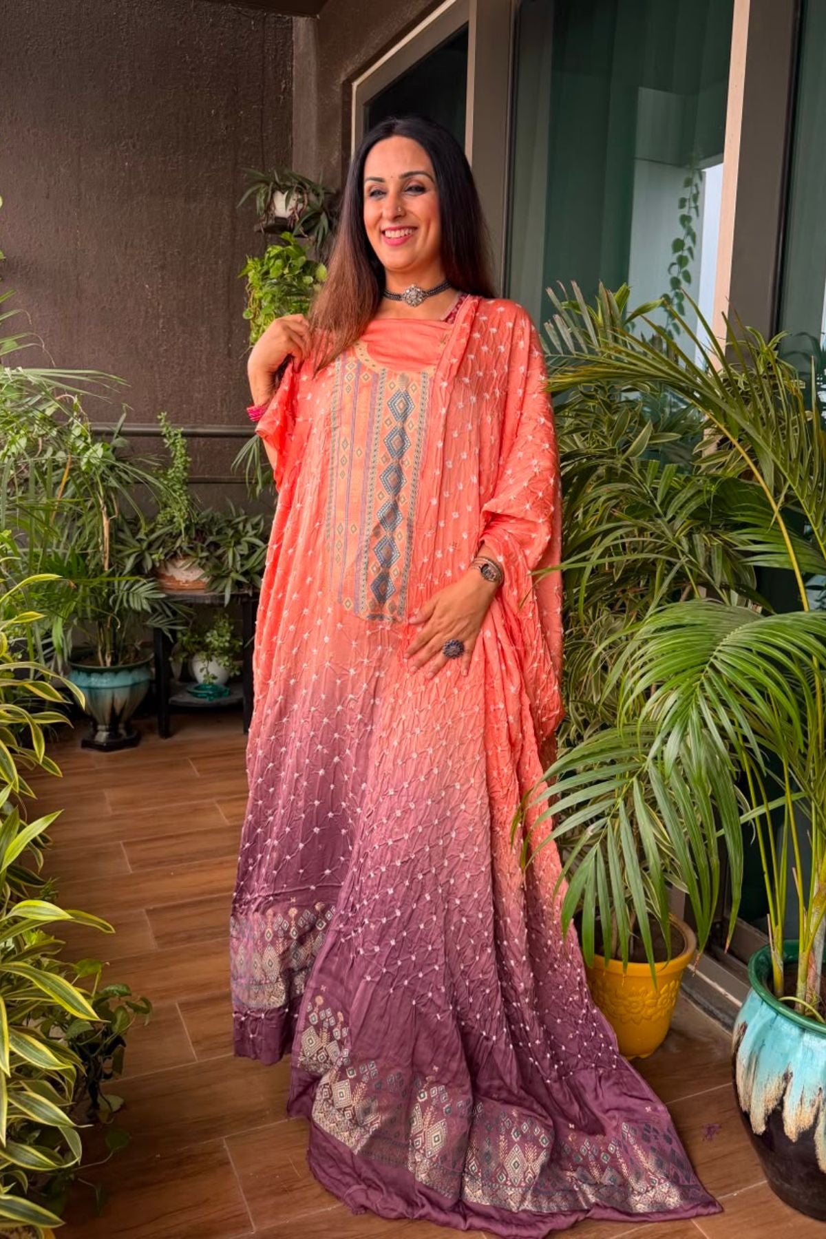 Bandhani with zari work kurta dupatta set on pure modal!!